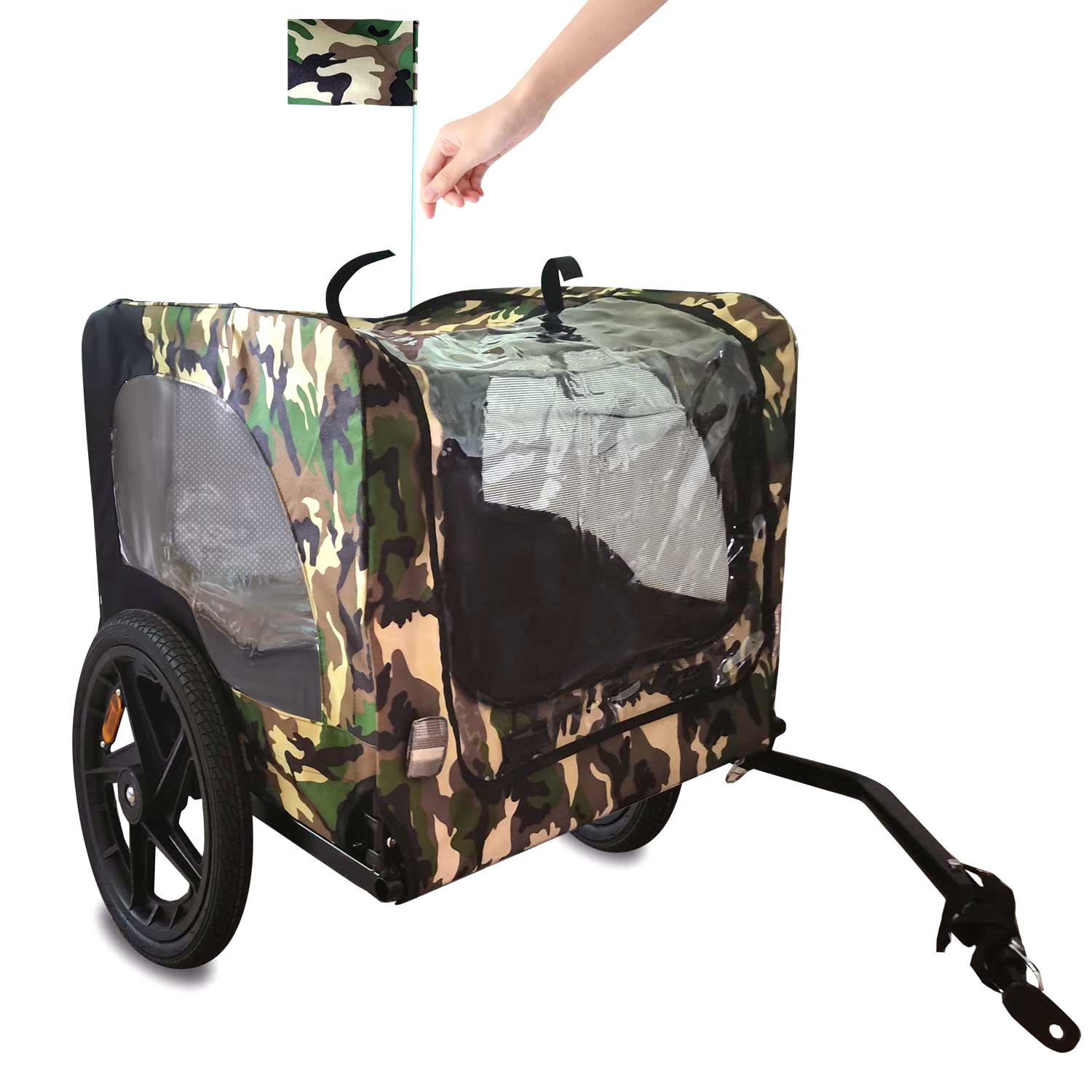 Camouflage Foldable Bicycle Trailer Bike Trailer for Camping Pet Dog Cat Luggage Carry--1