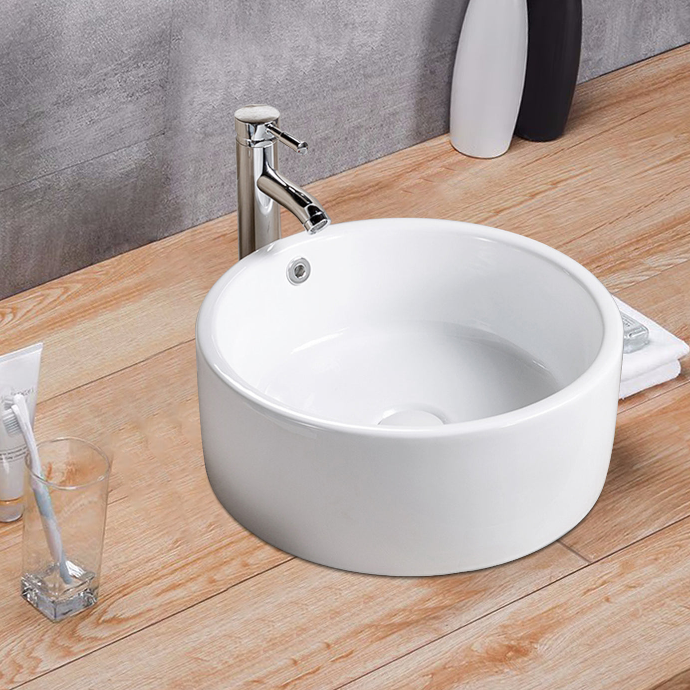 Vessel  Bathroom Sink Basin in White Ceramic--1