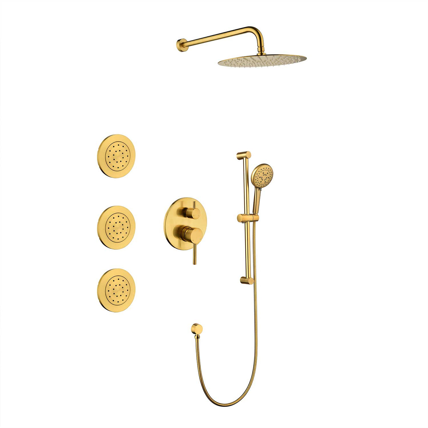 Shower System with Shower Head, Hand Shower, Slide Bar, Bodysprays, Shower Arm, Hose, Valve Trim, and Lever Handles--1