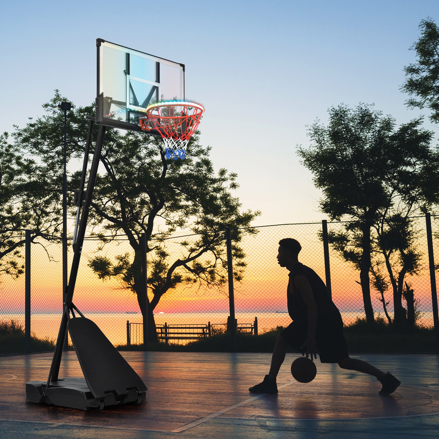 Portable Basketball Hoop Basketball System 8-10ft Height Adjustable for Youth Adults LED Basketball Hoop Lights, Colorful lights, Waterproof,Super Bright to Play at Night Outdoors,Good Gift for Kids--1