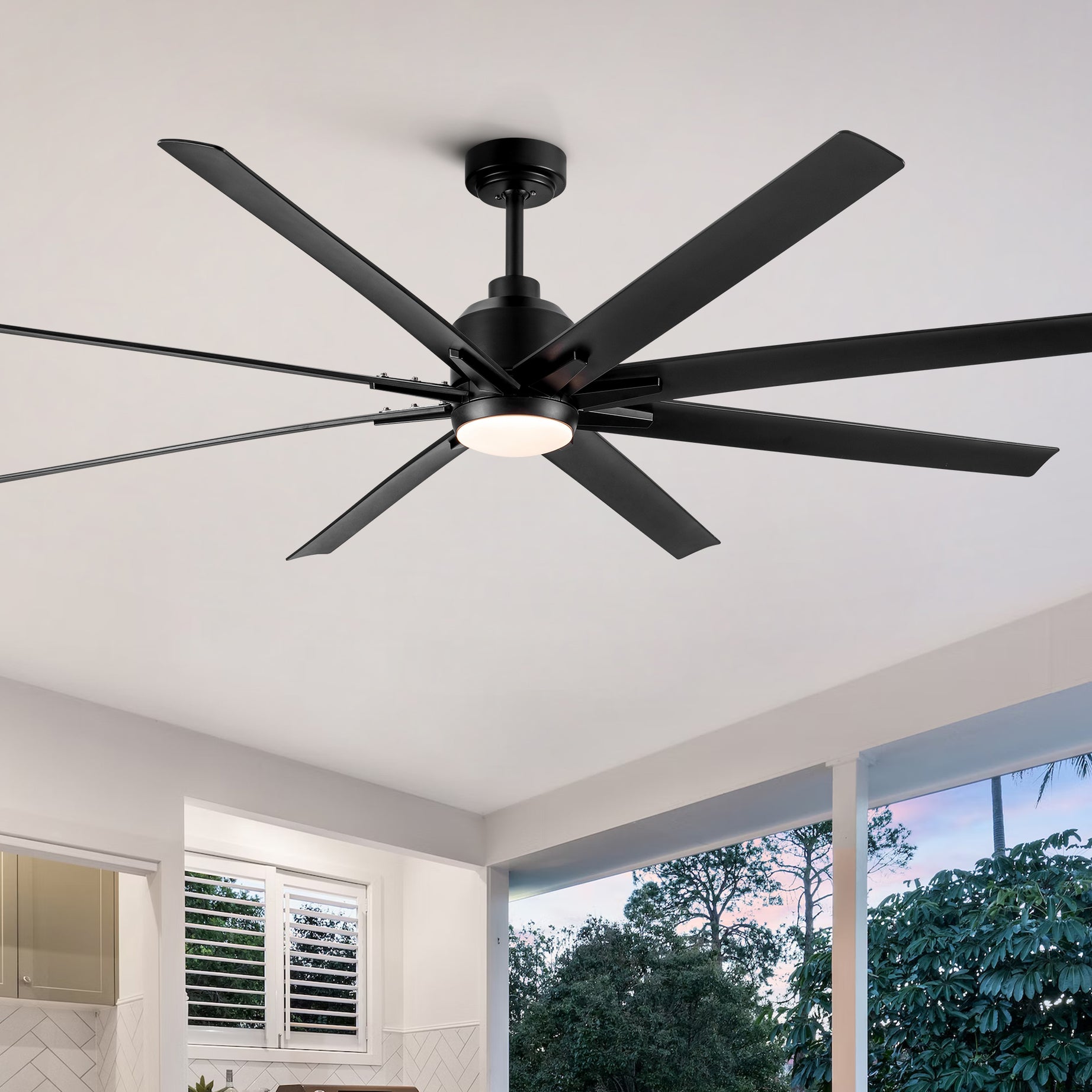 72" Supper Large Integrated LED Light Ceiling Fan with Black ABS Blade--1