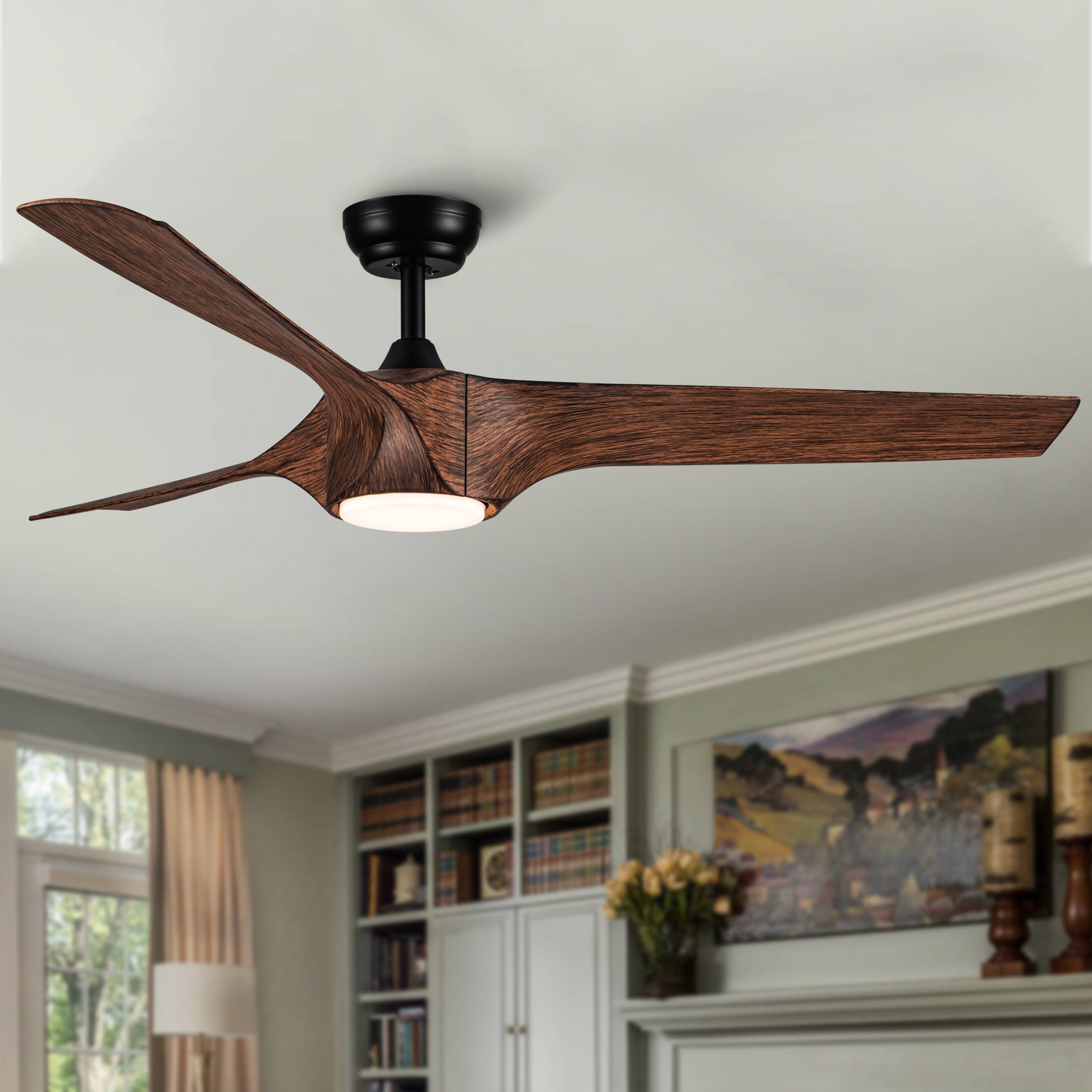 56 In.Intergrated LED Ceiling Fan with Brown Wood Grain ABS Blade--1