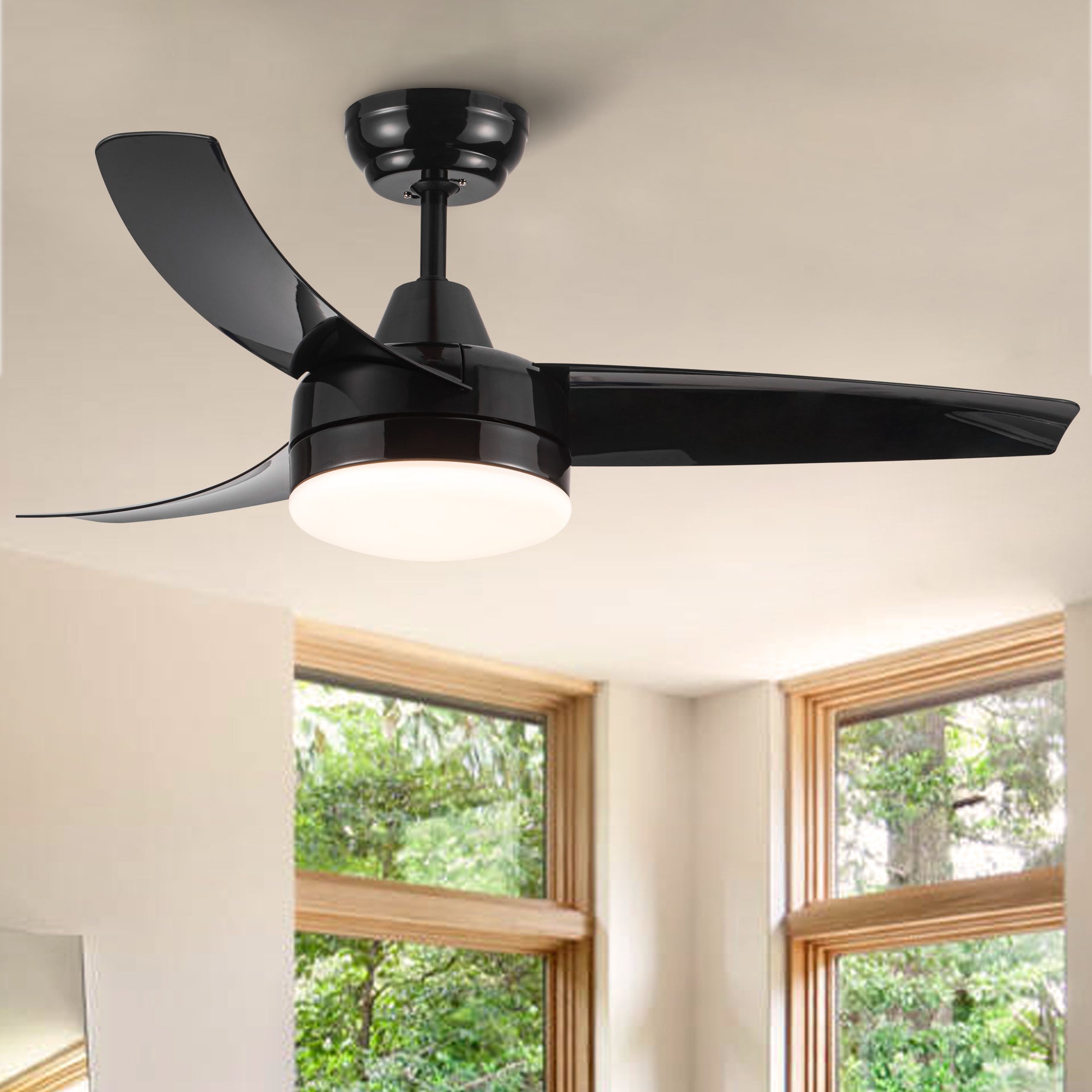 Matte Black Ceiling Fan with Integrated LED Light--1