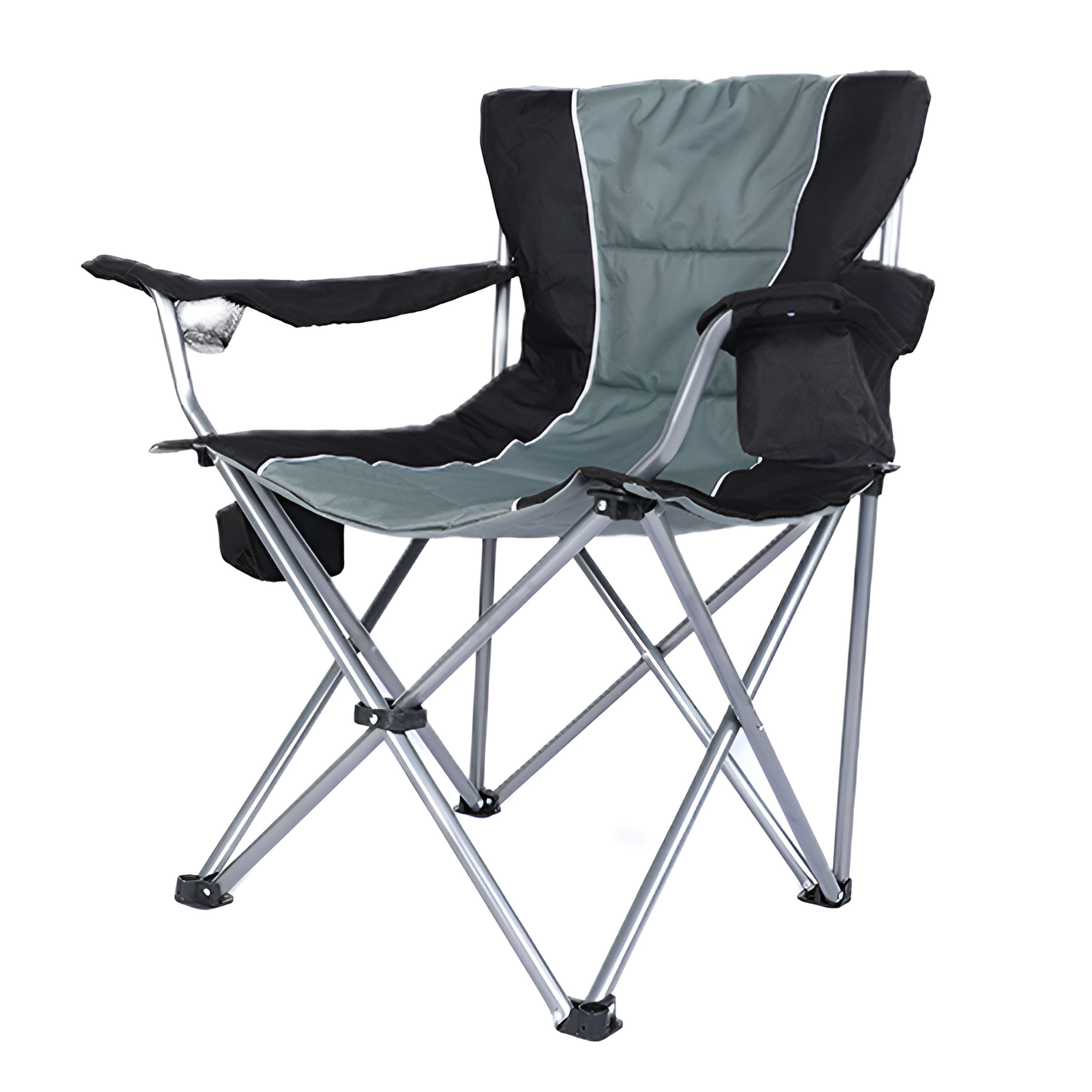 YSSOA Oversized Camping Folding Chair with Cup Holder, Side Cooler Bag, Heavy Duty Steel Frame Fully P Added Quad Armchair for Outdoors, 1-Pack, Grey--1