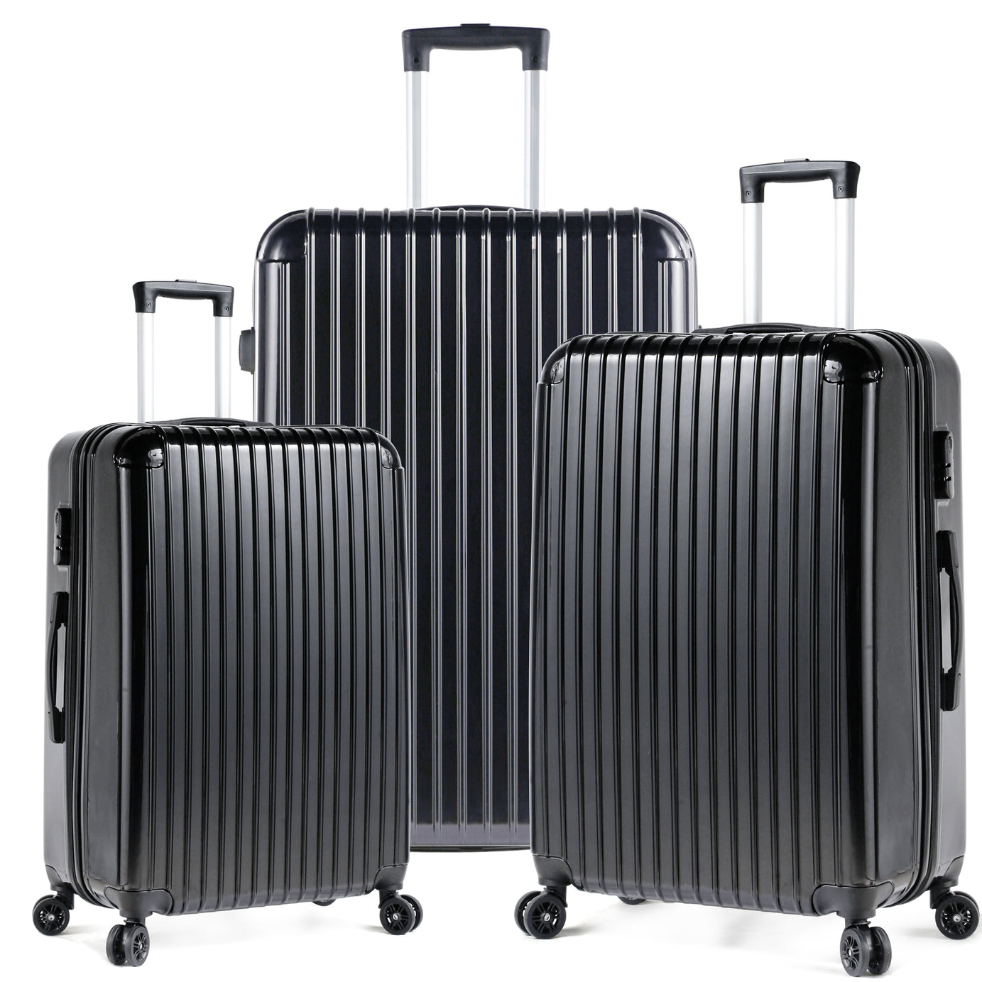 Miibox 3 Piece Set ABS+PC Material Spinner Wheel Luggage Carrier Easy Portable, Black--1