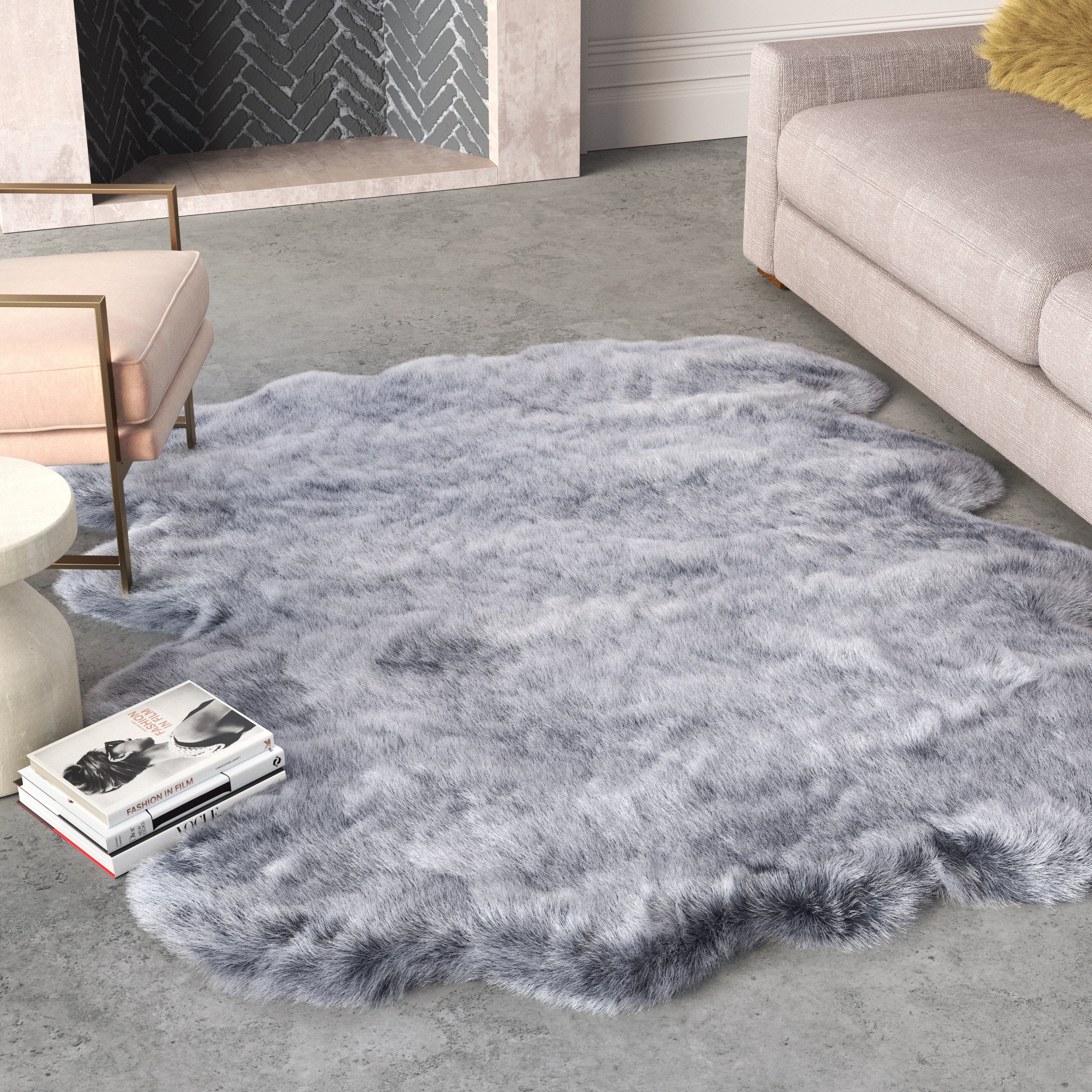 Black Faux Fur Area Rug 2x3--1