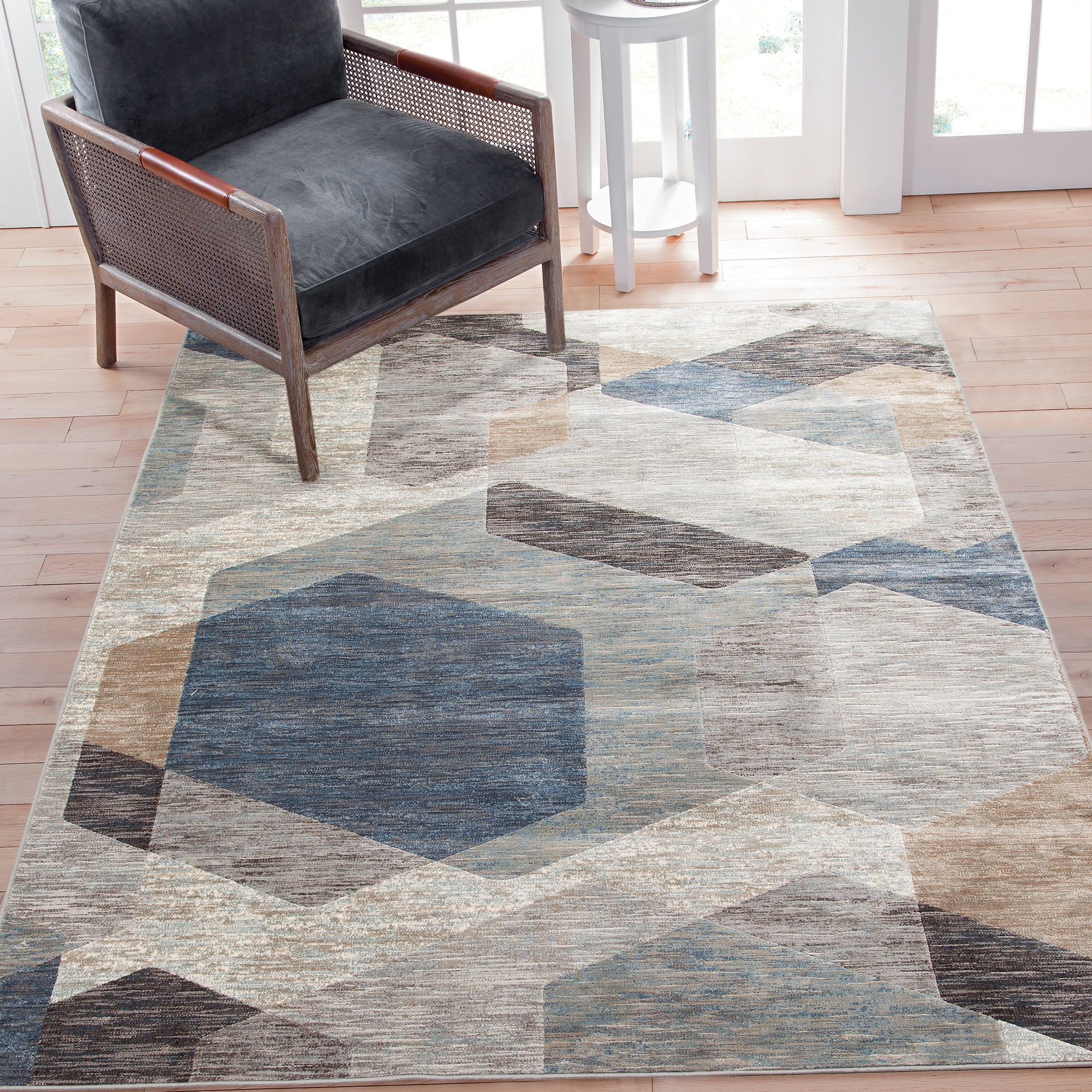 Calliope Gray/ Blue/ Natural Geometric Area Rug 5x8--1