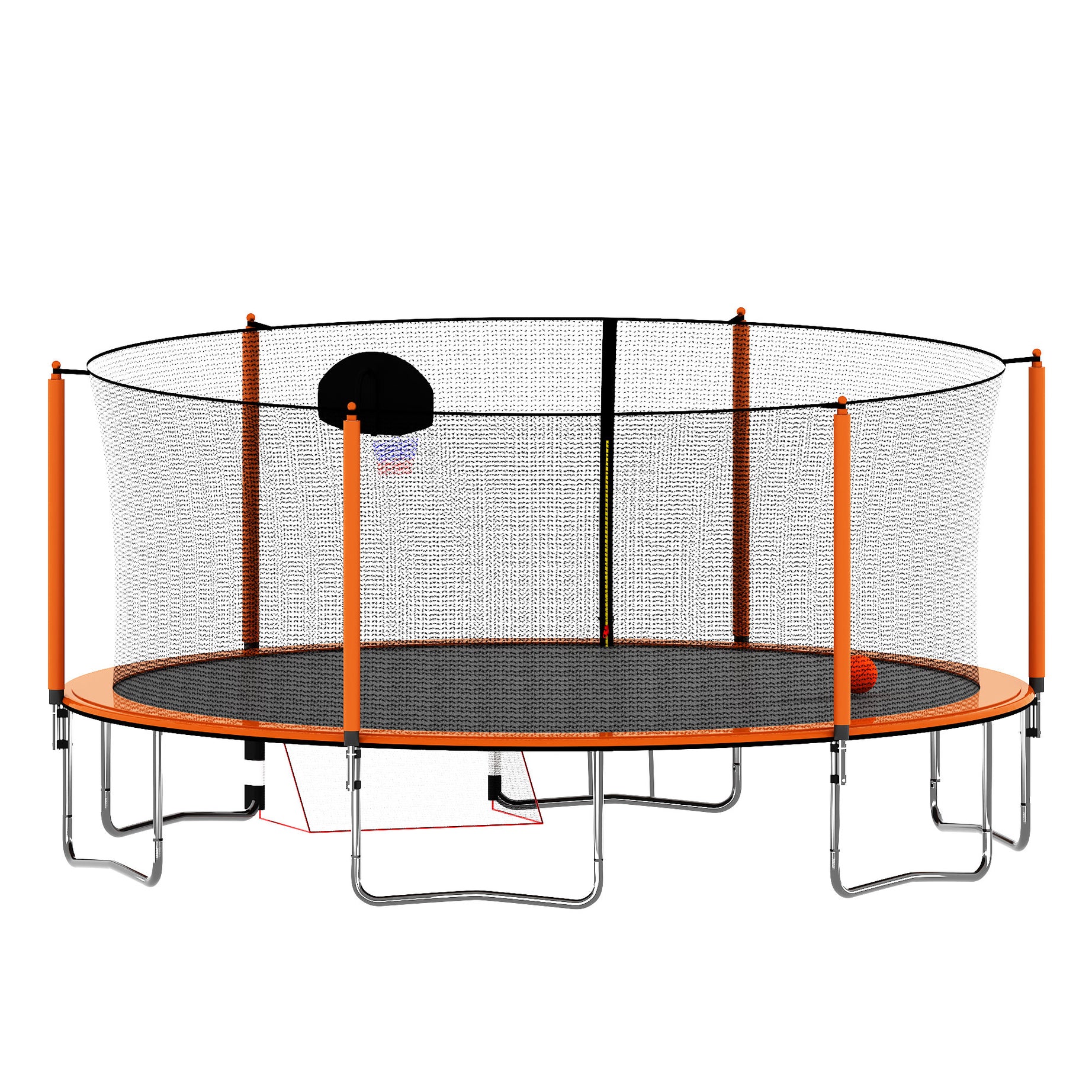 16FT Trampoline with Basketball Hoop pump and Ladder(Inner Safety Enclosure) with soccer goal orange--1