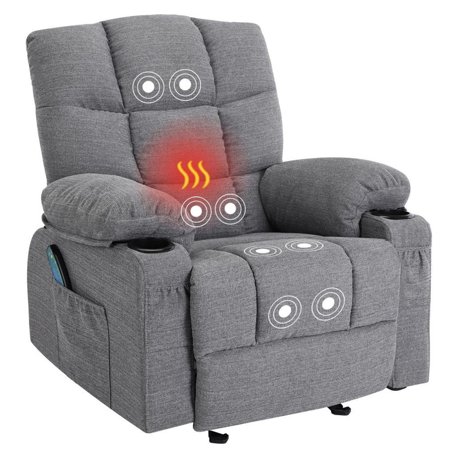 Vanbow.Recliner Chair Massage Heating sofa with USB and side pocket 2 Cup Holders (Grey)--1