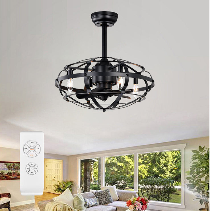 Hot Sell Industrial Ceiling Fan Light Kit for Living Room Bedroom Kitchen and Bladeless Caged Ceiling Fan with Lights--1