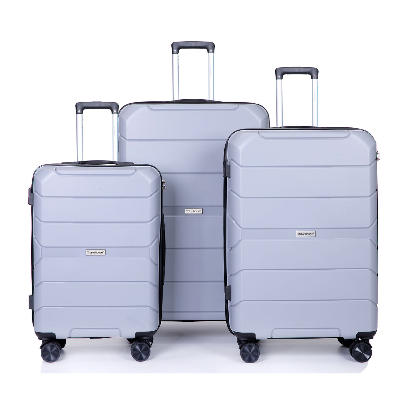 Hardshell Suitcase Spinner Wheels PP Luggage Sets Lightweight Suitcase with TSA Lock,3-Piece Set (20/24/28) ,Silver--1