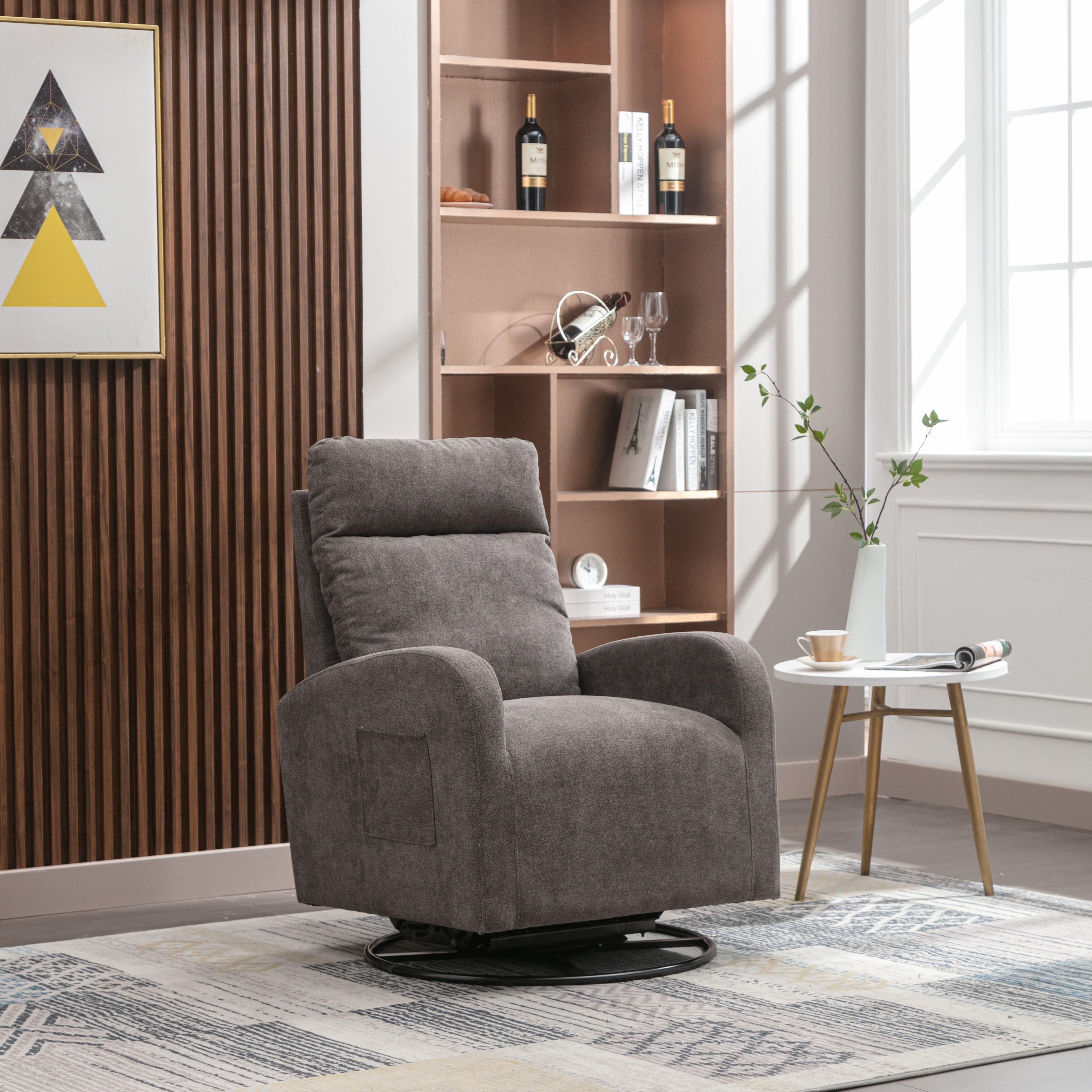 JiaDa Upholstered Swivel Glider.Rocking Chair for Nursery in Dark Grey.Modern Style One Left Bag--1