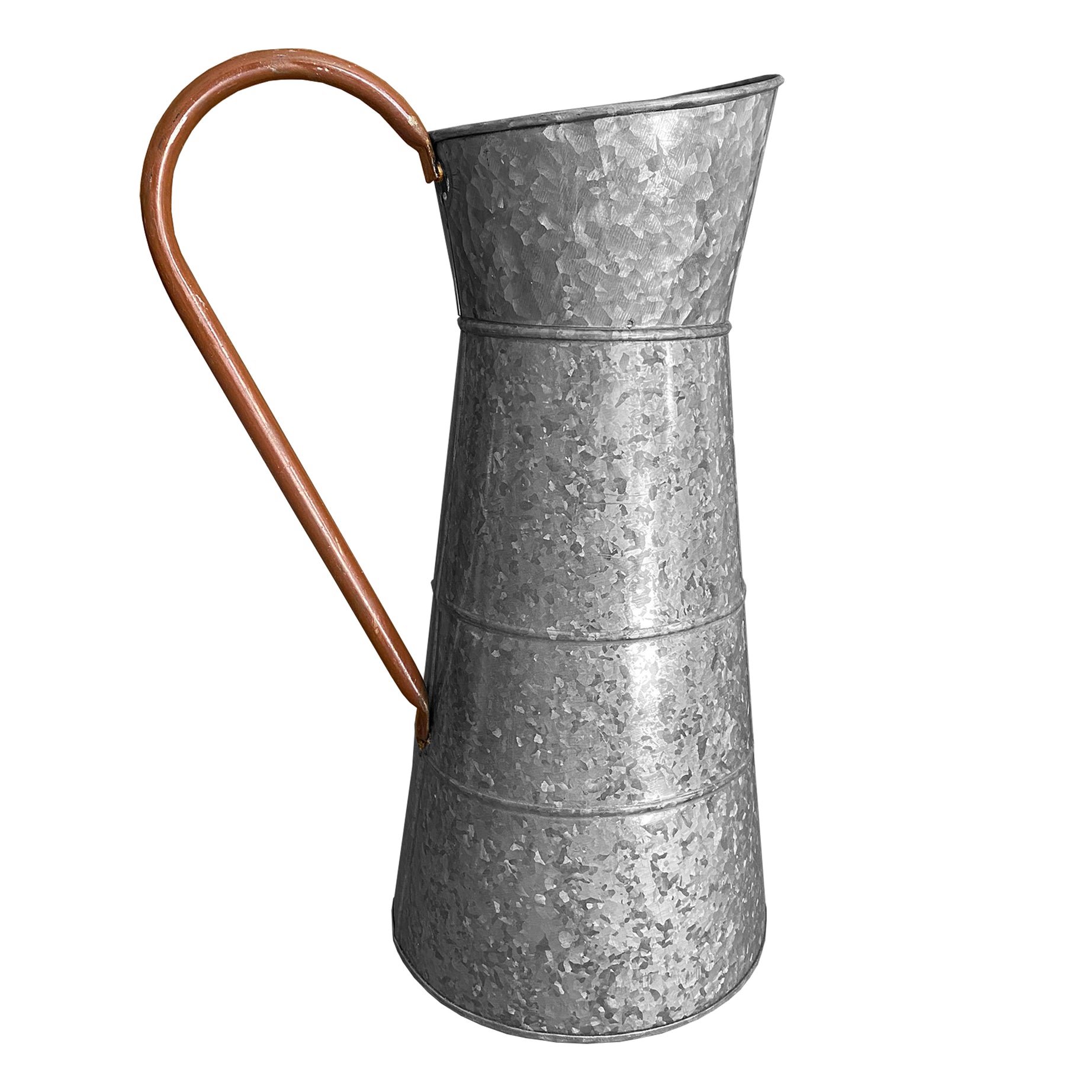 Farmhouse Style Galvanized Metal Jug with Handle, Gray--1