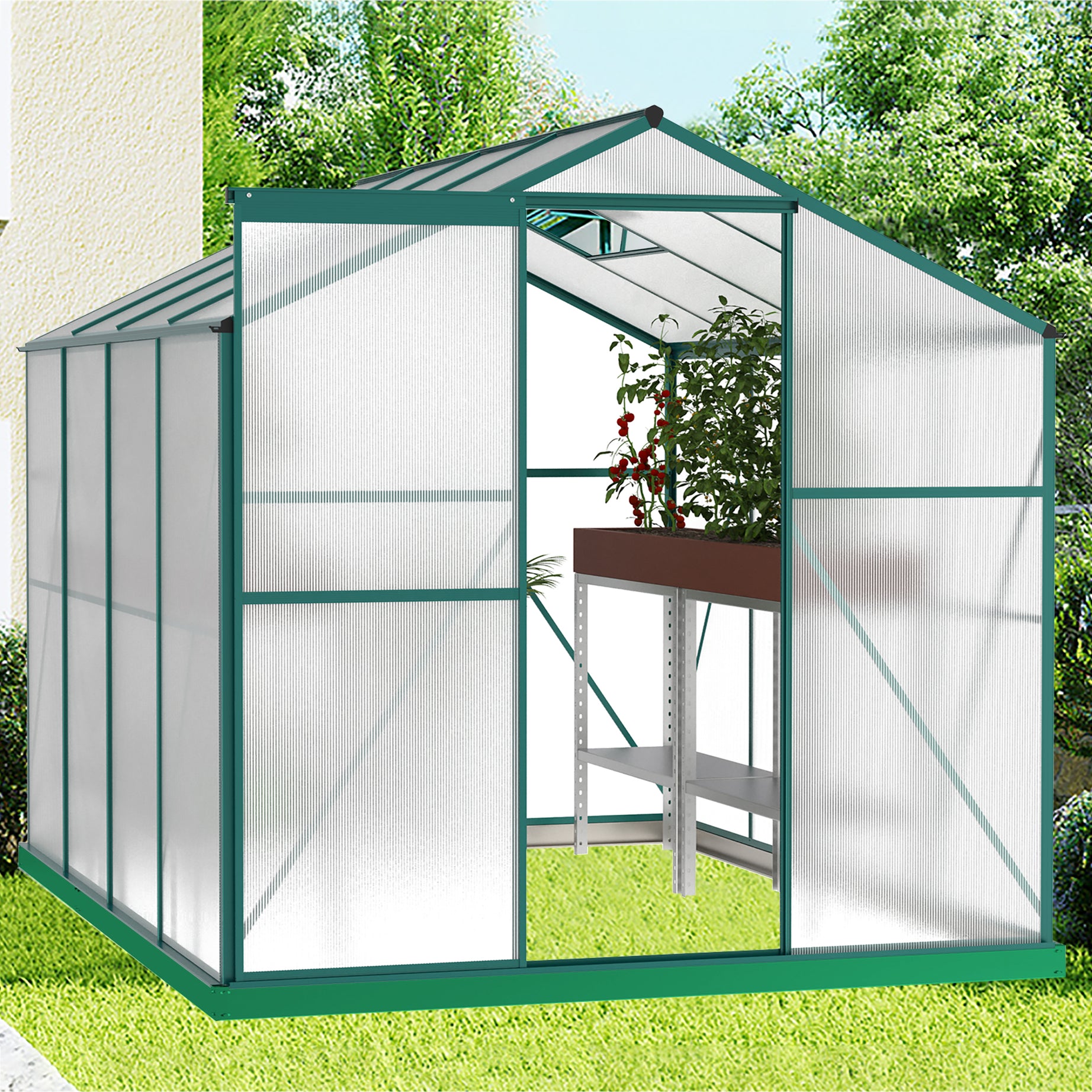 Polycarbonate Greenhouse,6'x 8' Heavy Duty Walk-in Plant Garden Greenhouse for Backyard/Outdoor--1