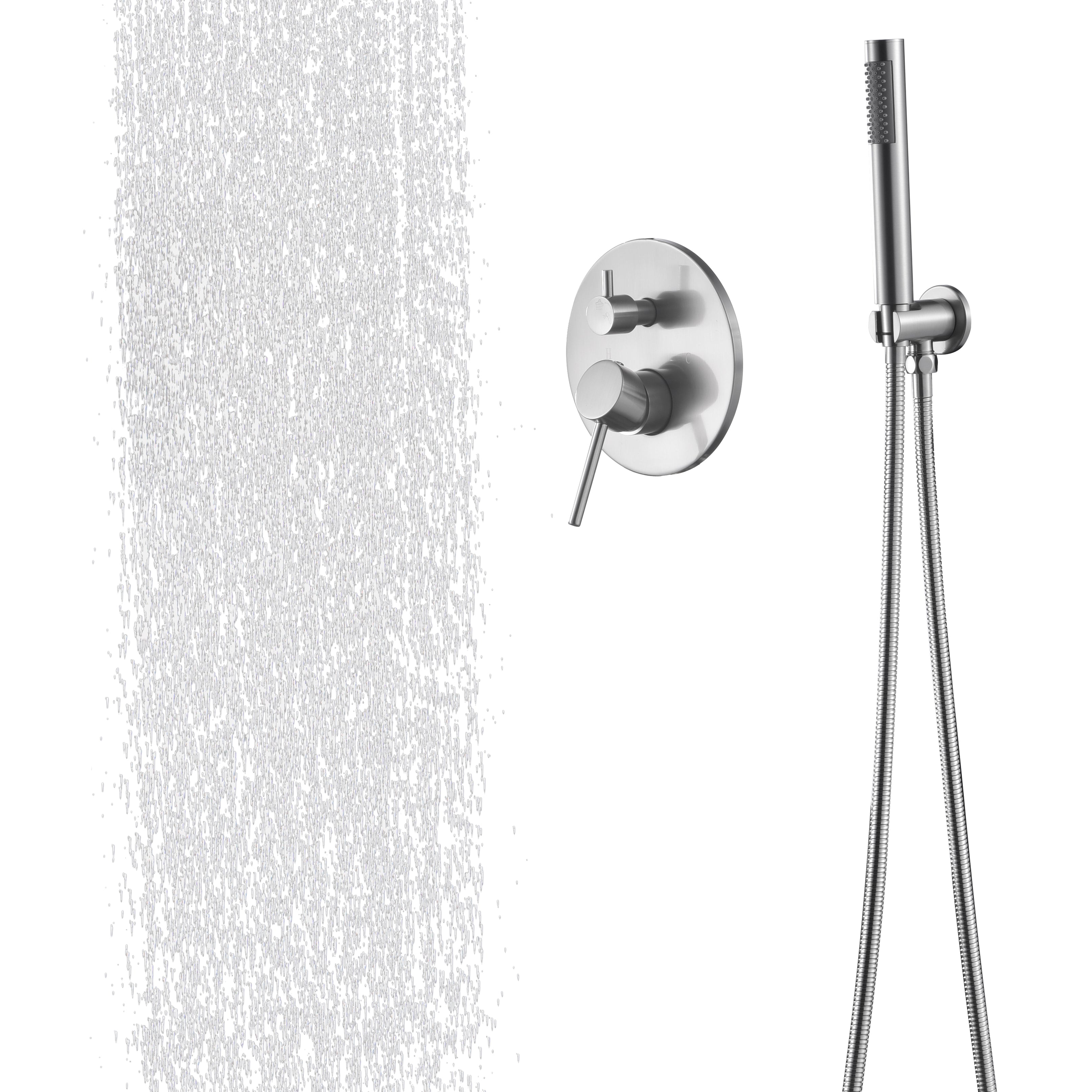 Shower System, Wall Mounted Shower Faucet Set for Bathroom with High Pressure 10" Stainless Steel Rain Shower head Handheld Shower Set, 2 Way Pressure Balance Shower Valve Kit, Brushed Gold--1