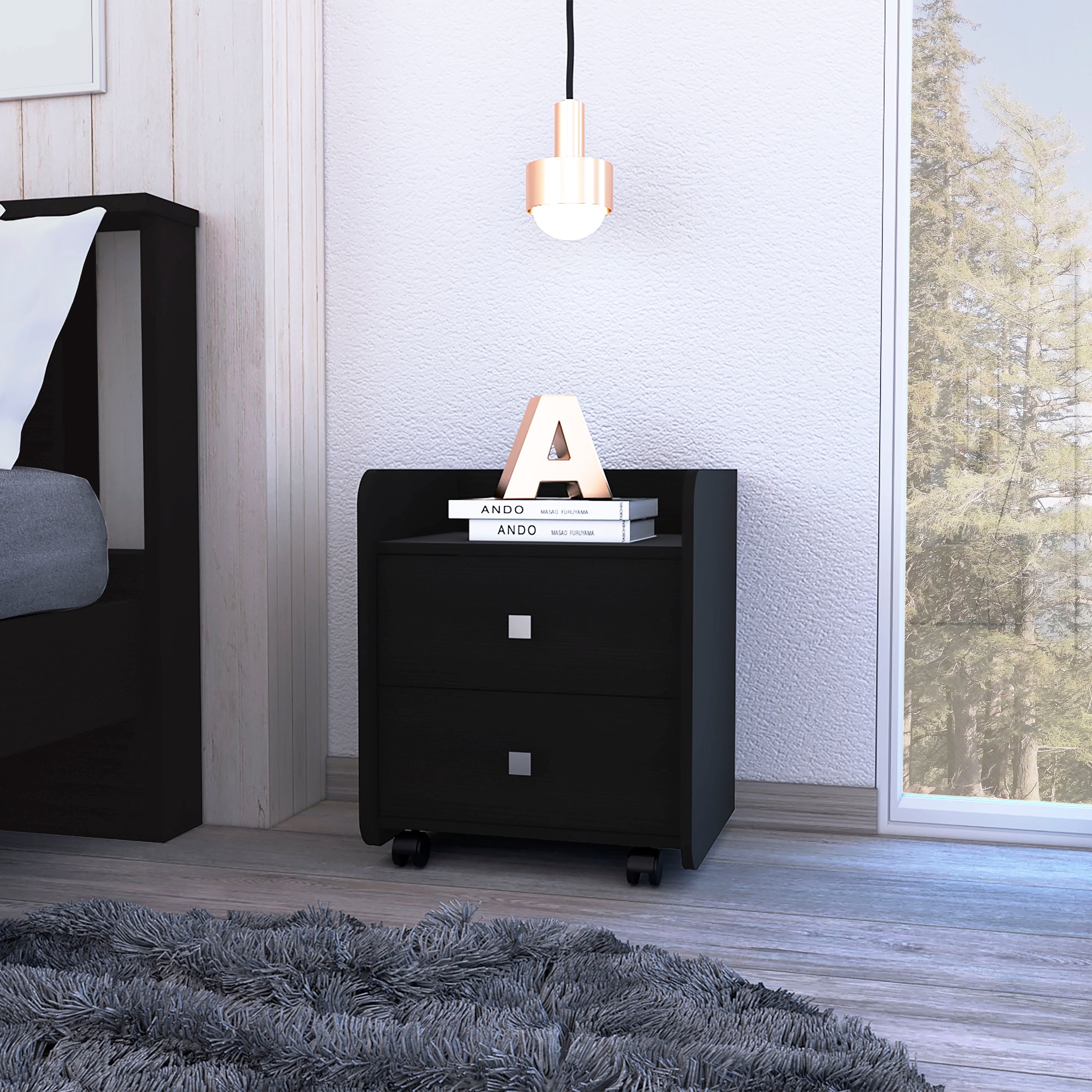 Lakewood 1-Shelf 2-Drawer Nightstand Black Wengue--1