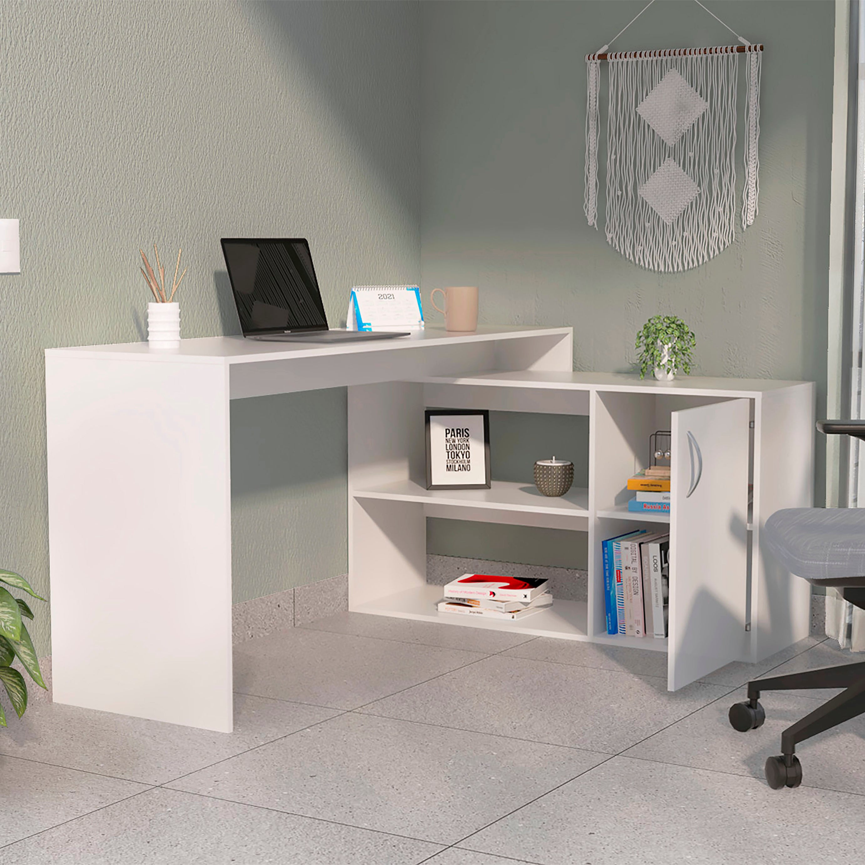 Lyncliff 1-Drawer 2-Shelf L-Shaped Office Desk White--2