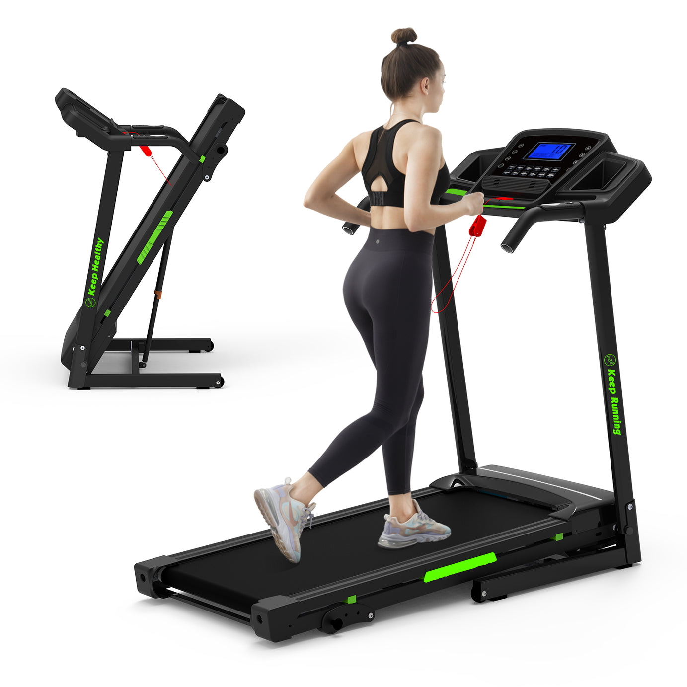 Foldable Treadmill with Incline, Folding Treadmill for Home Electric Treadmill Workout Running Machine, Handrail Controls Speed, Pulse Monitor,APP--1