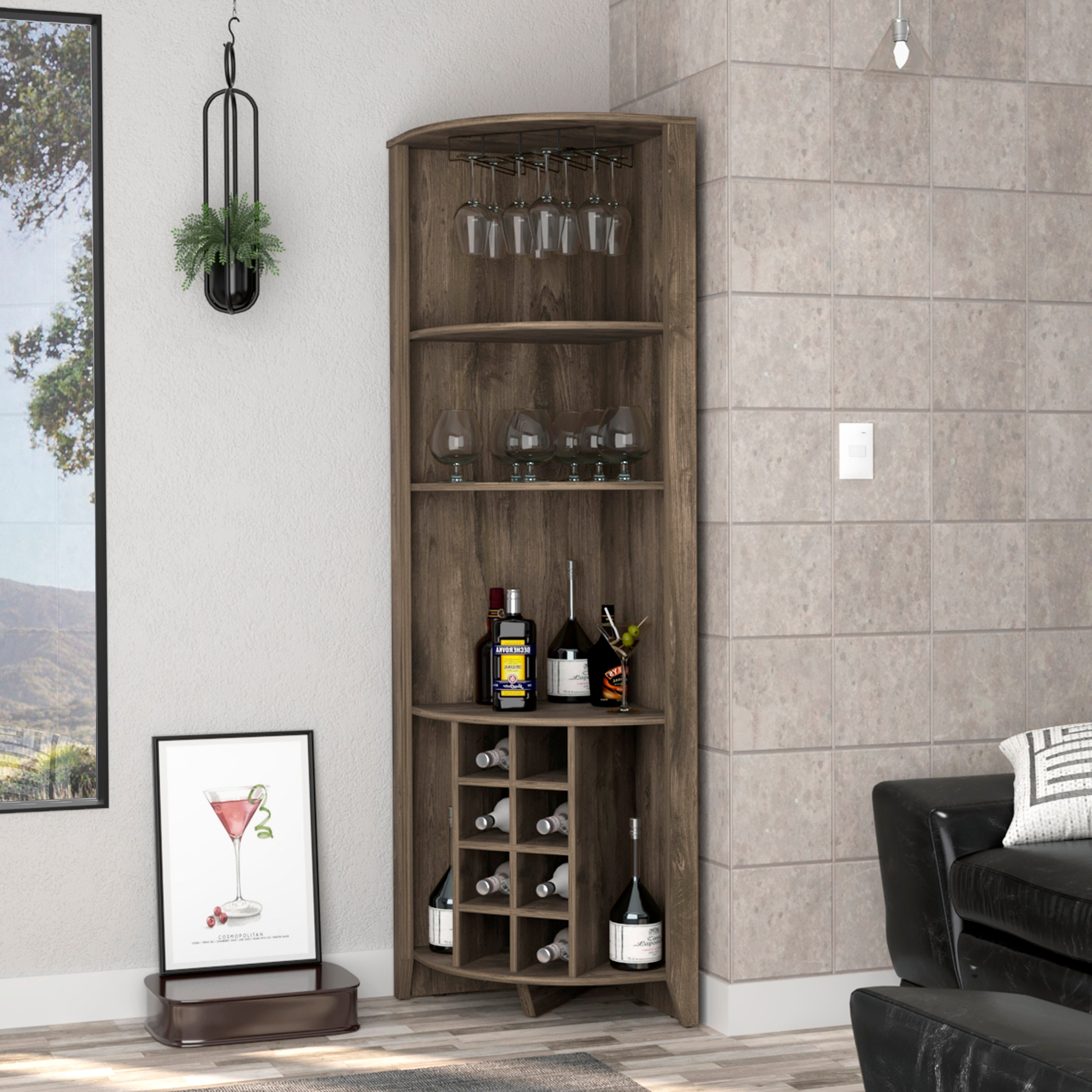 Morgana 8-Bottle 5-Shelf Corner Bar Cabinet Dark Brown--1