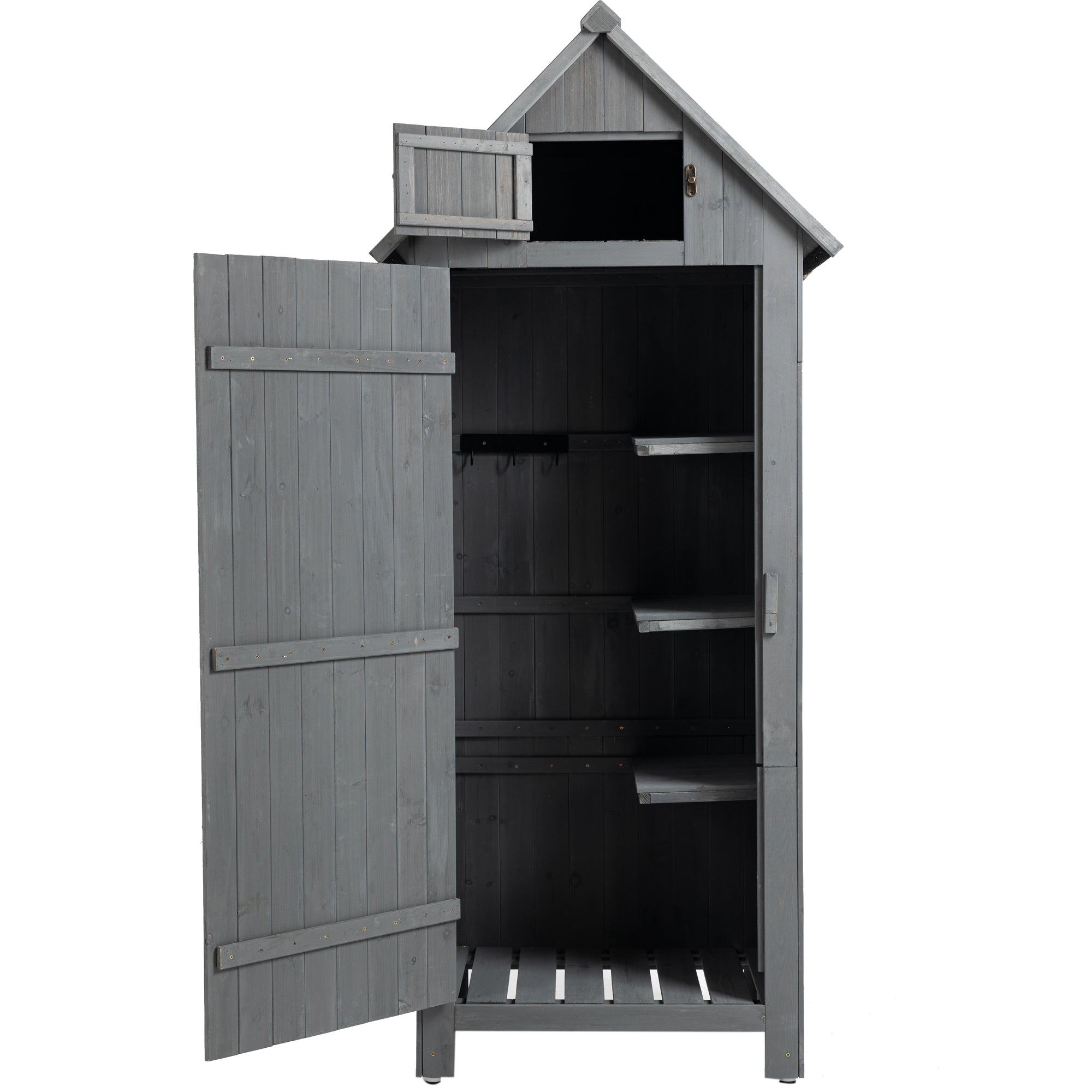 30.3"L X 21.3"W X 70.5"H Outdoor Storage Cabinet Tool Shed Wooden Garden Shed  Gray--1