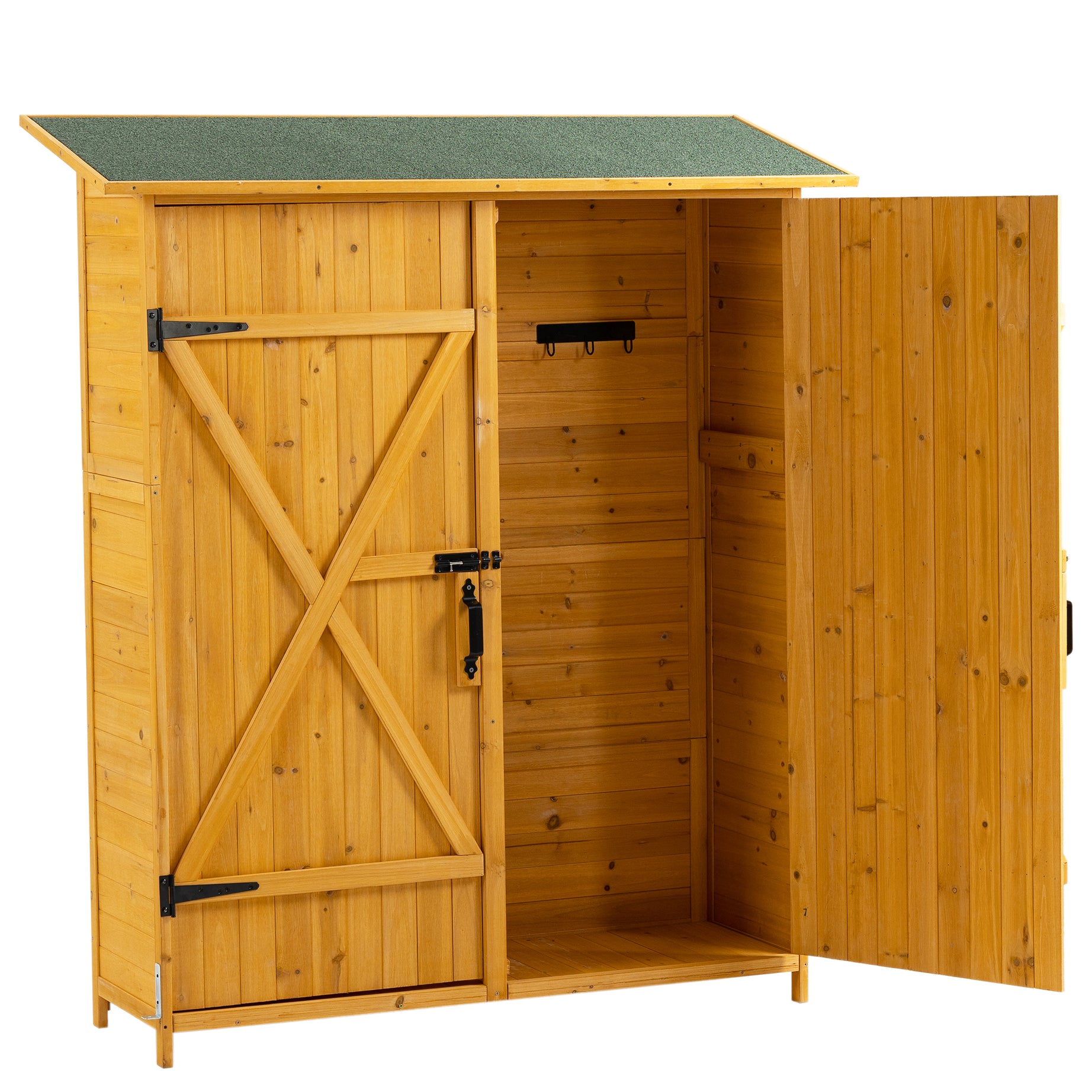 56"L x 19.5"W x 64"H Outdoor Storage Shed with Lockable Door, Wooden Tool Storage Shed w/Detachable Shelves & Pitch Roof, Natural--1