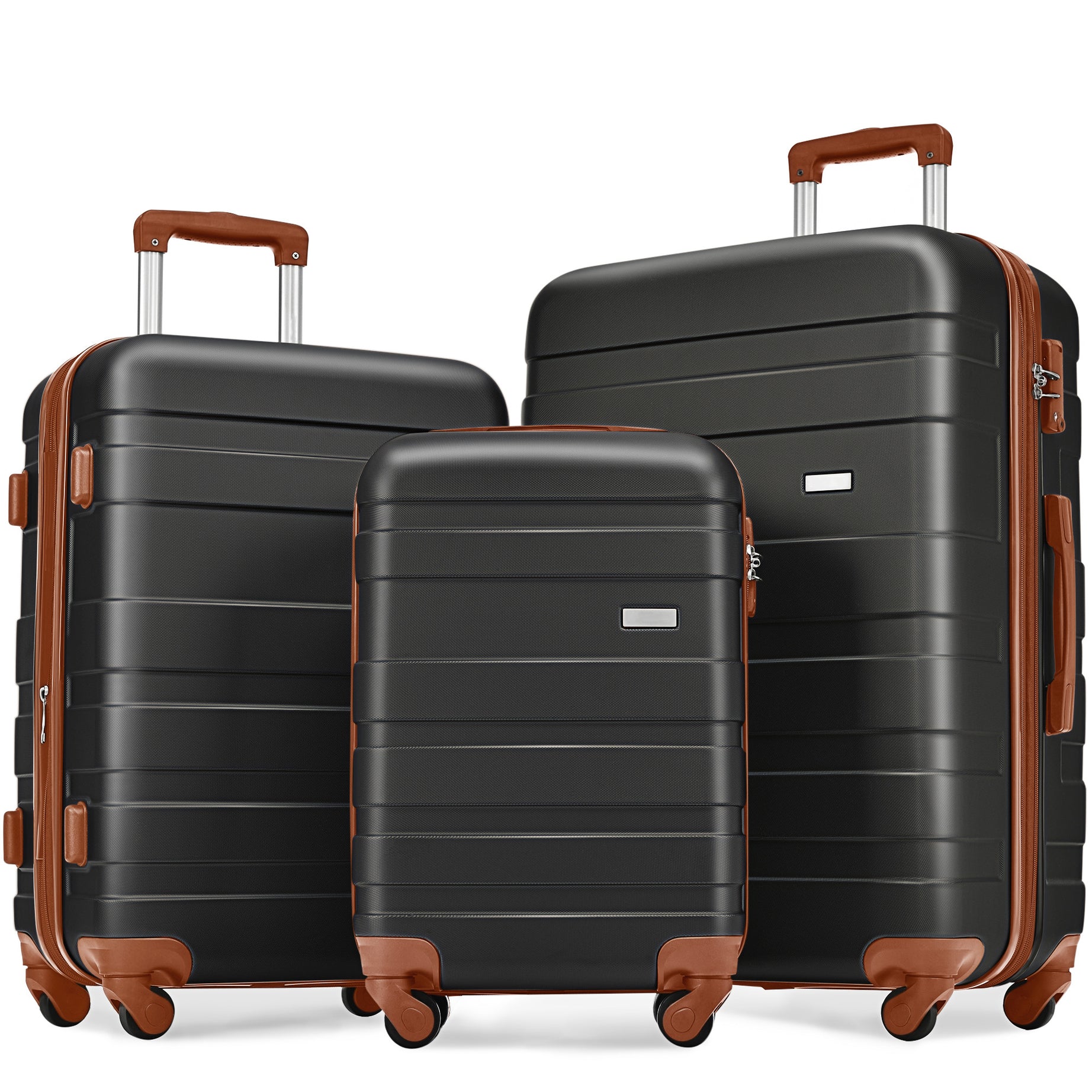 Luggage Sets New Model Expandable ABS Hardshell 3pcs Clearance Luggage Hardside Lightweight Durable Suitcase sets Spinner Wheels Suitcase with TSA Lock 20''24''28''(black and brown)--1