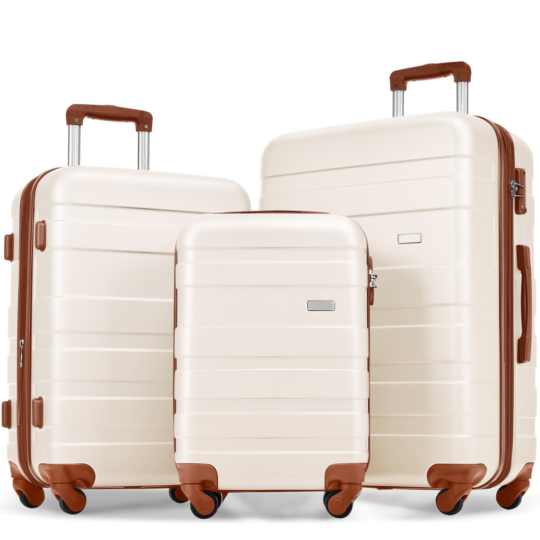 Luggage Sets New Model Expandable ABS Hardshell 3pcs Clearance Luggage Hardside Lightweight Durable Suitcase sets Spinner Wheels Suitcase with TSA Lock 20''24''28''(ivory and brown)--1