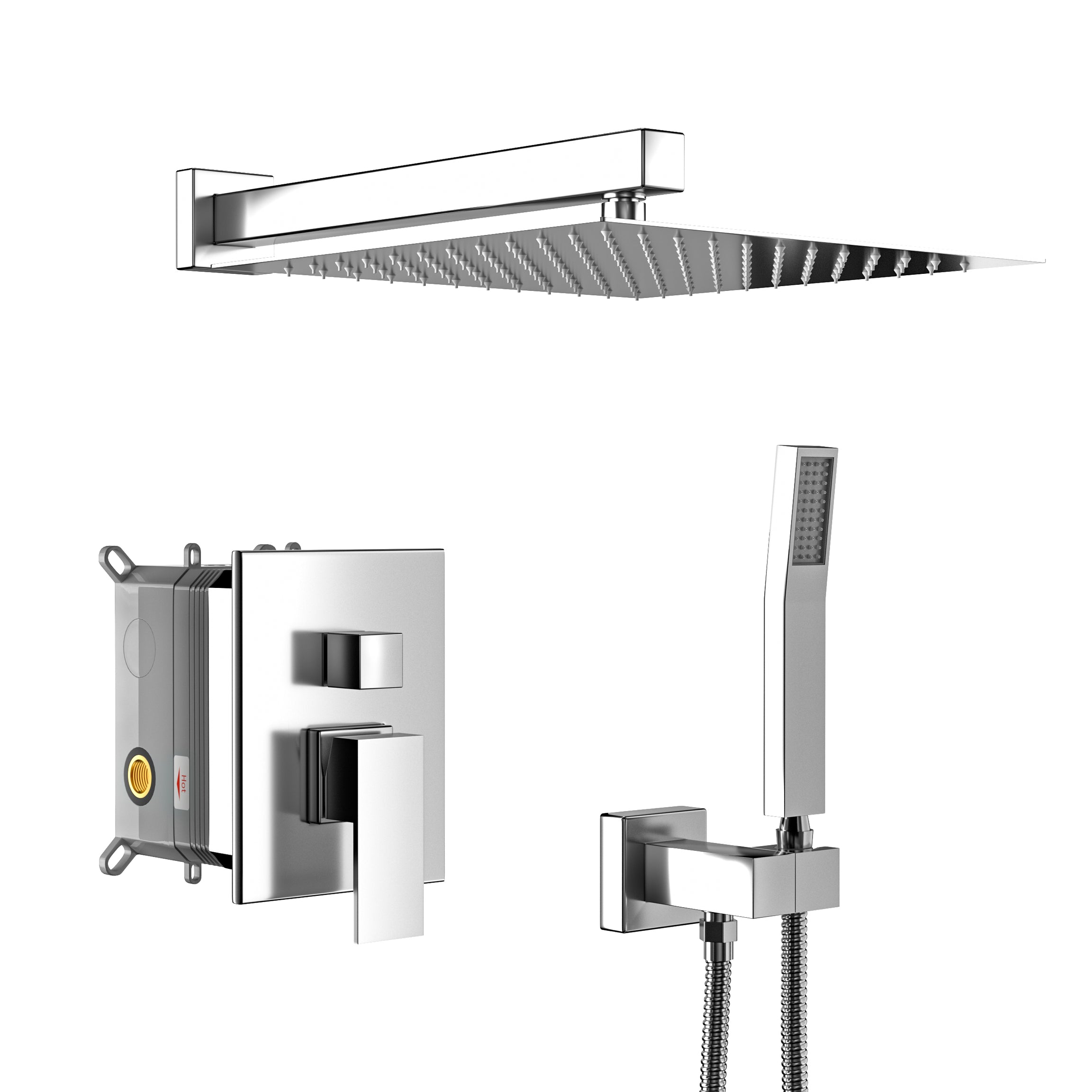 Dual Shower Head - 10 Inch Wall Mounted Square Shower System with Rough-in Valve,Chrome--1