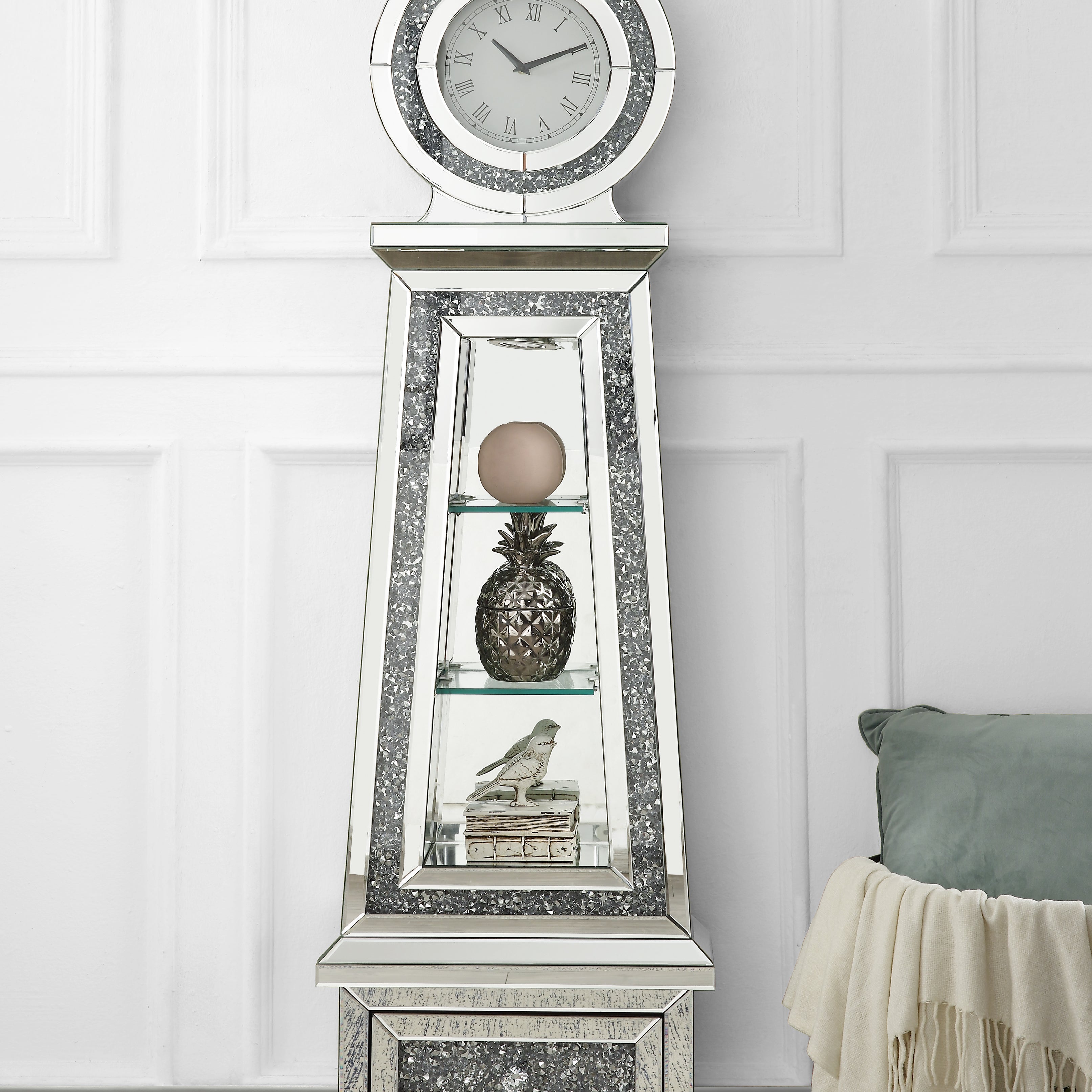 ACME Noralie GRANDFATHER CLOCK W/LED Mirrored & Faux Diamonds AC00349--1