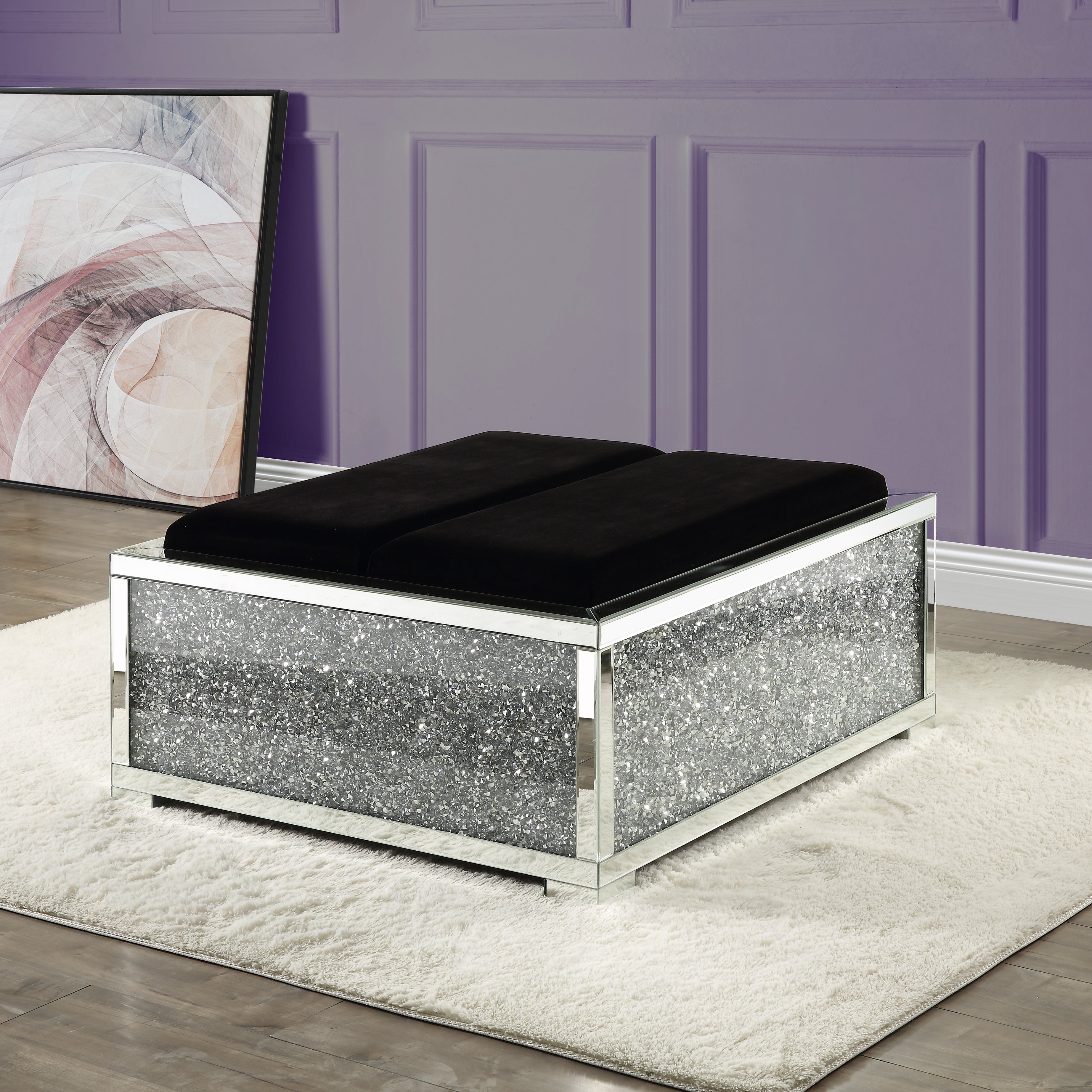 ACME Noralie OTTOMAN W/STORAGE Mirrored & Faux Diamonds AC00531--1