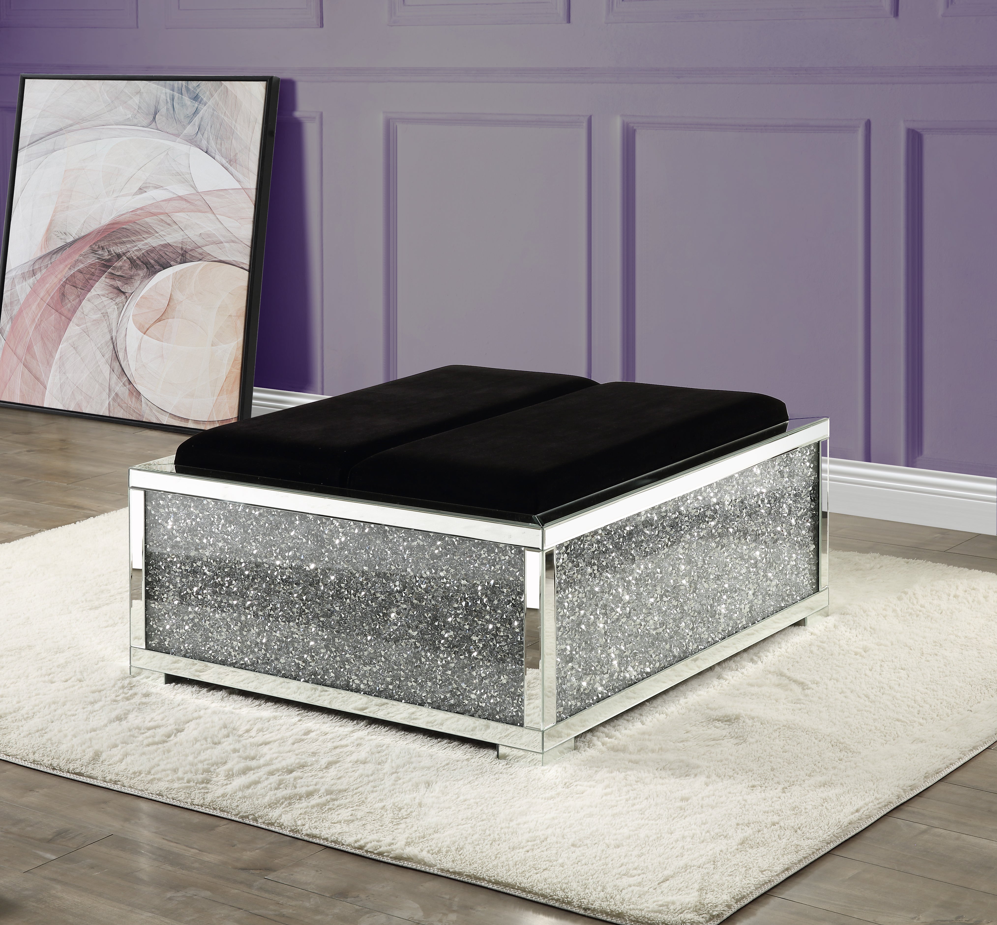 ACME Noralie OTTOMAN W/STORAGE Mirrored & Faux Diamonds AC00531--1