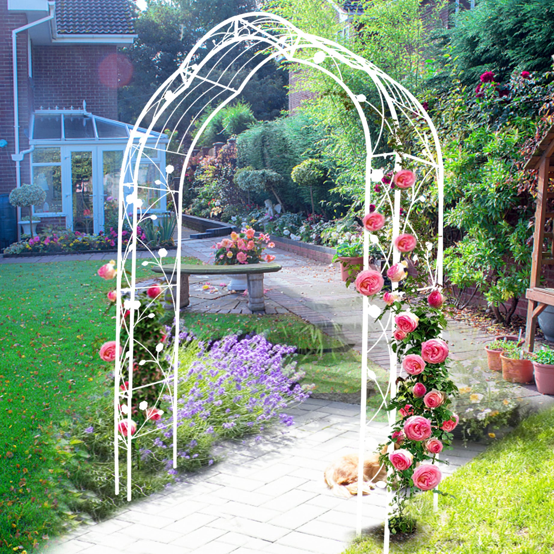 Metal Garden Arch Assemble Freely with 8 Styles Garden Arbor Trellis Climbing Plants Support Rose Arch Outdoor Arch Wedding Arch Party Events Archway Cream White--1