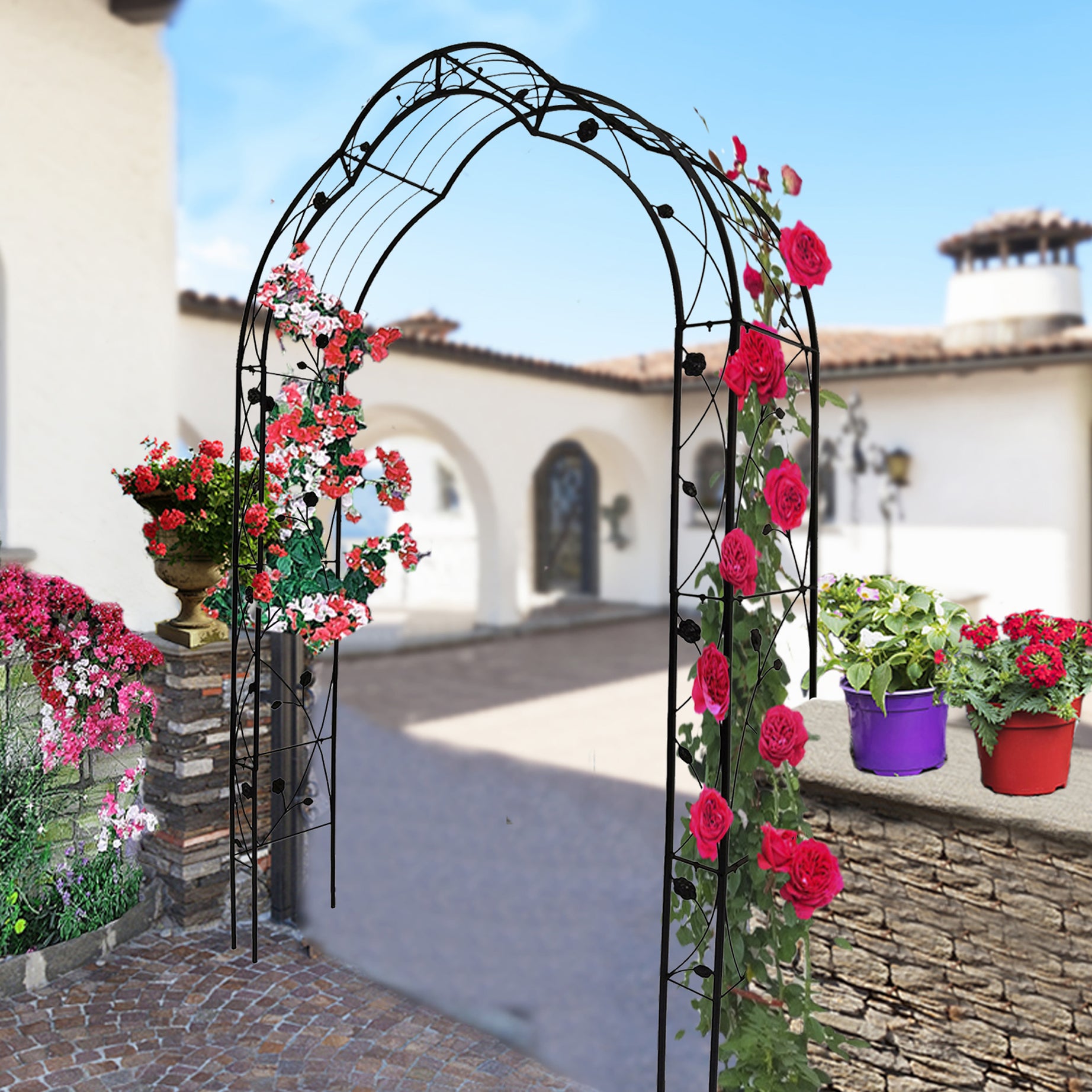 Metal Garden Arch Assemble Freely with 8 Styles Garden Arbor Trellis Climbing Plants Support Rose Arch Black--1