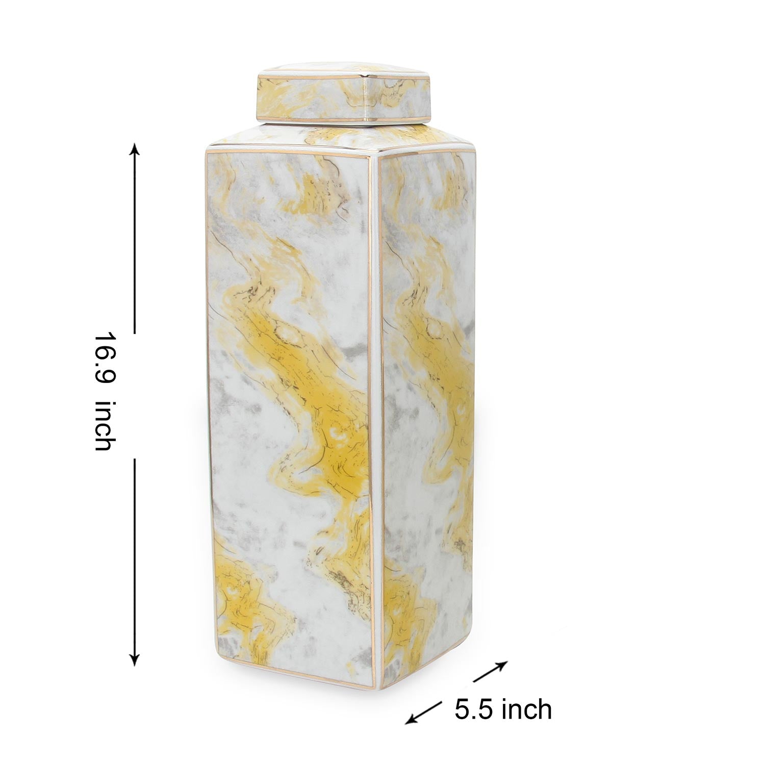 Square Glass Ginger Jar with Gold and Gray Marble Design--1