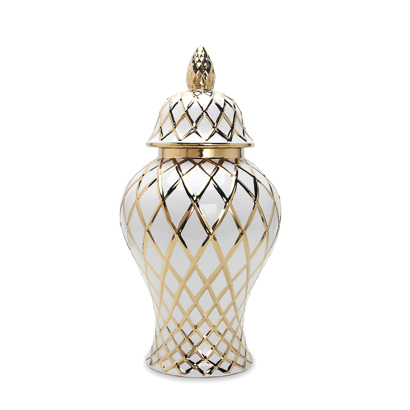 White and Gold Ceramic Decorative Ginger Jar Vase--1