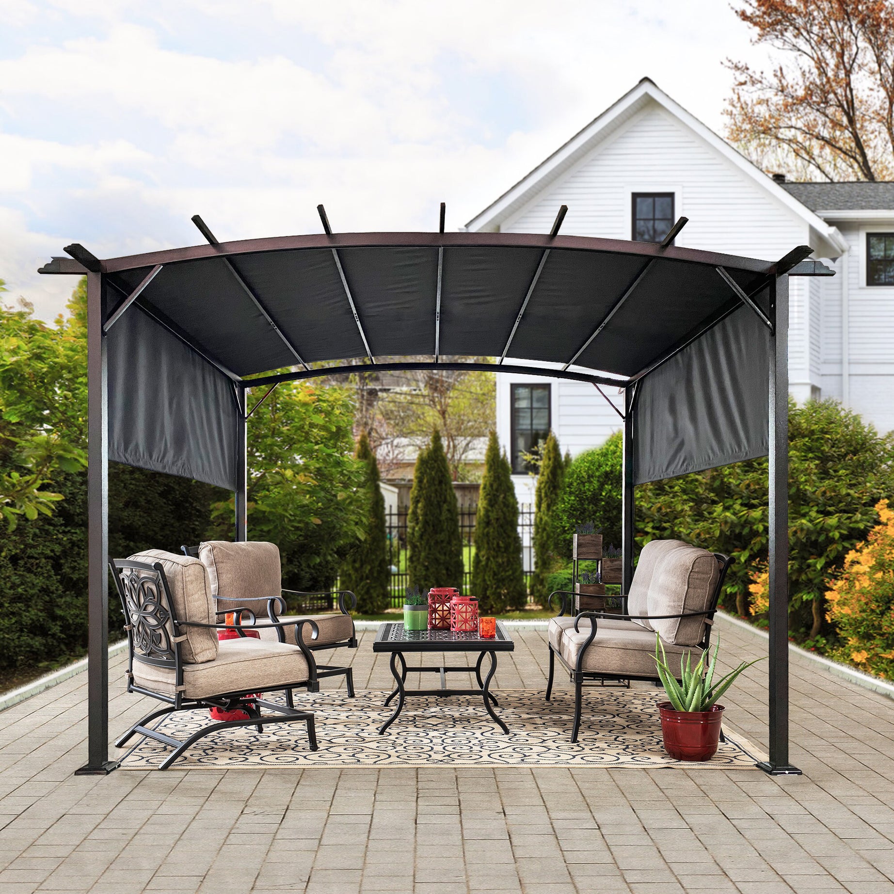 12 x 9 Ft Outdoor Pergola Patio Gazebo,Retractable Shade Canopy,Steel  Frame Grape Gazebo,Sun shelter Pergola for Gardens,Terraces,Backyard Same as W419S00033--1