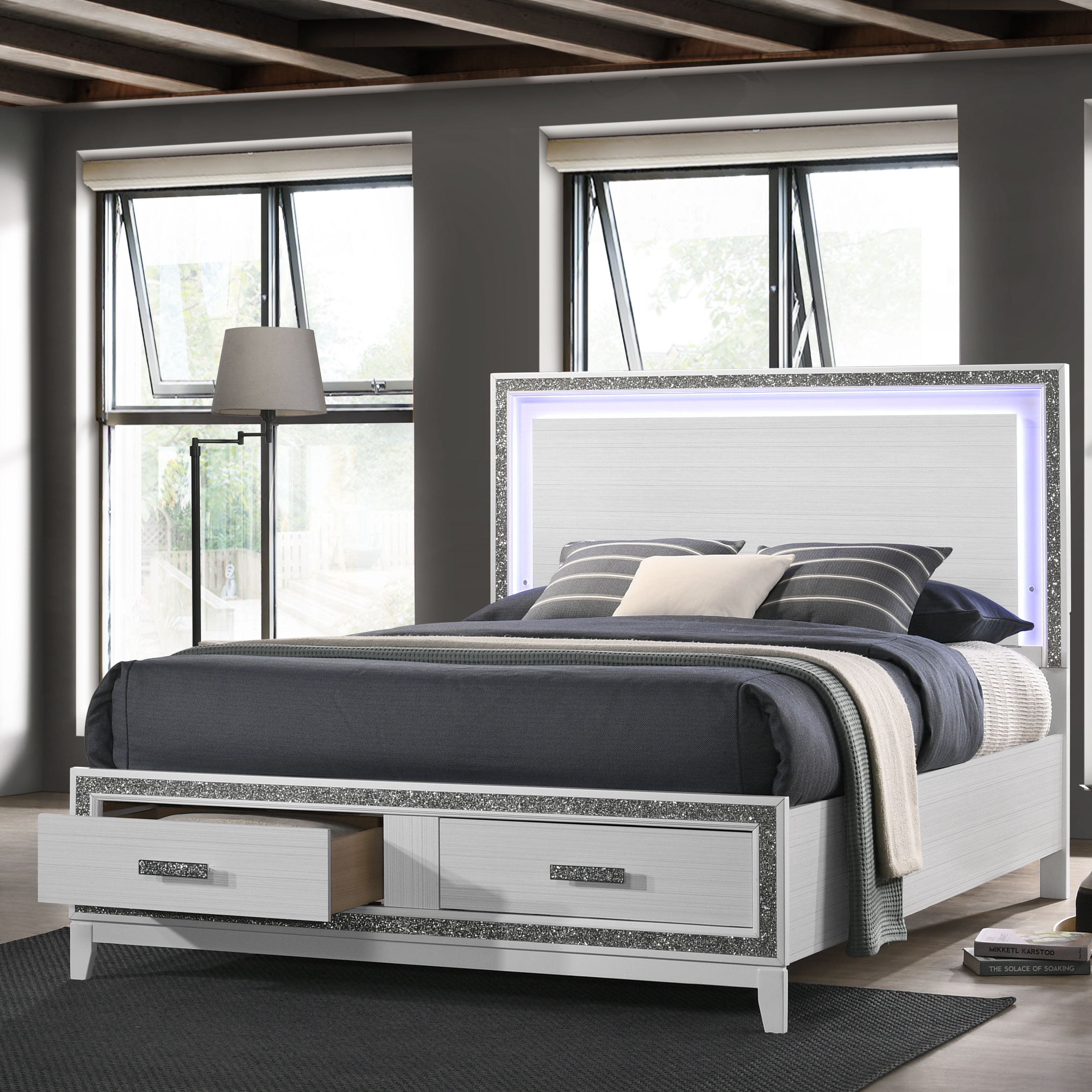 ACME Haiden QUEEN BED W/STORAGE LED & White Finish BD01425Q--1