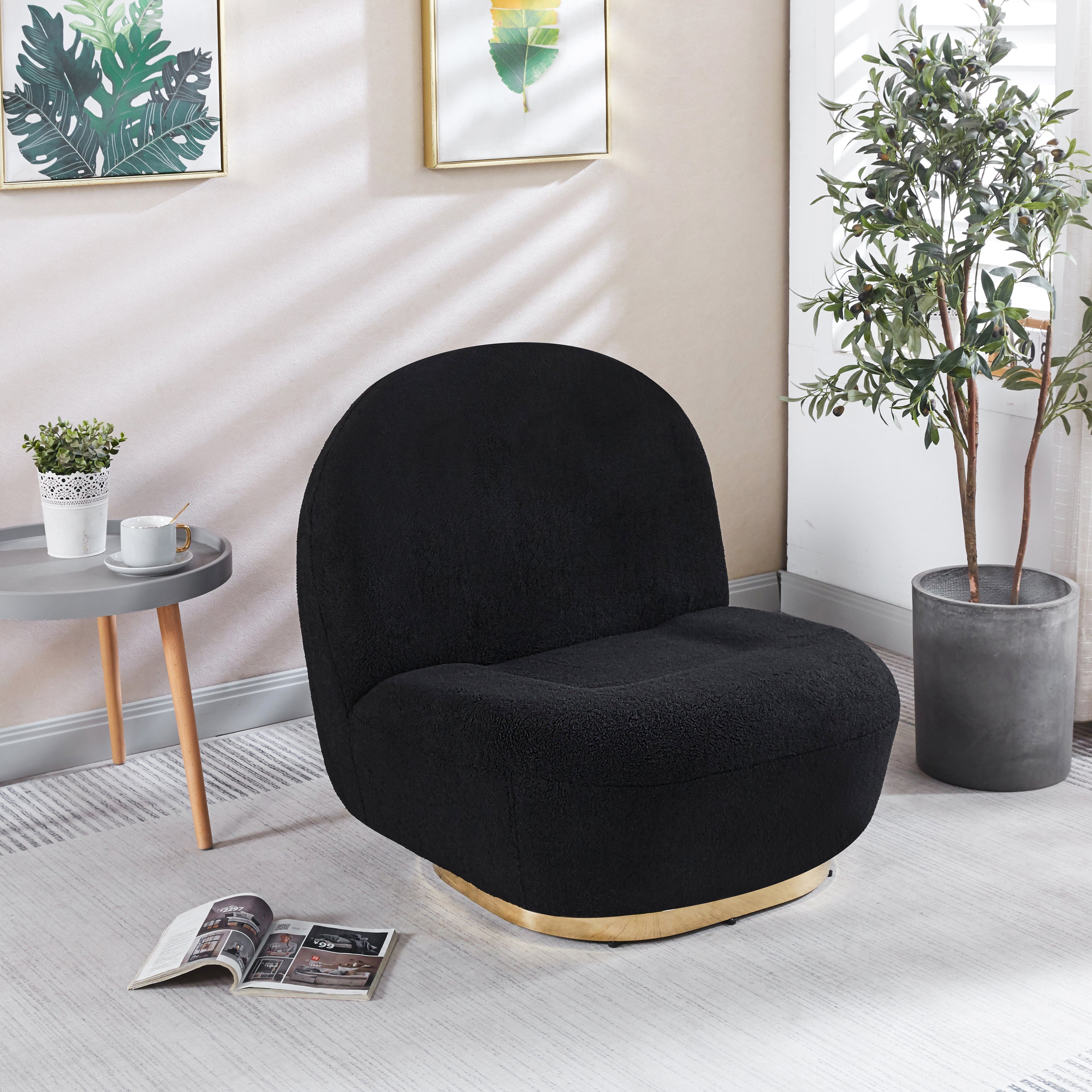 Modern Velvet Swivel Accent Chair, Swivel Barrel Chair with Gold Finish Stainless Steel Base--1