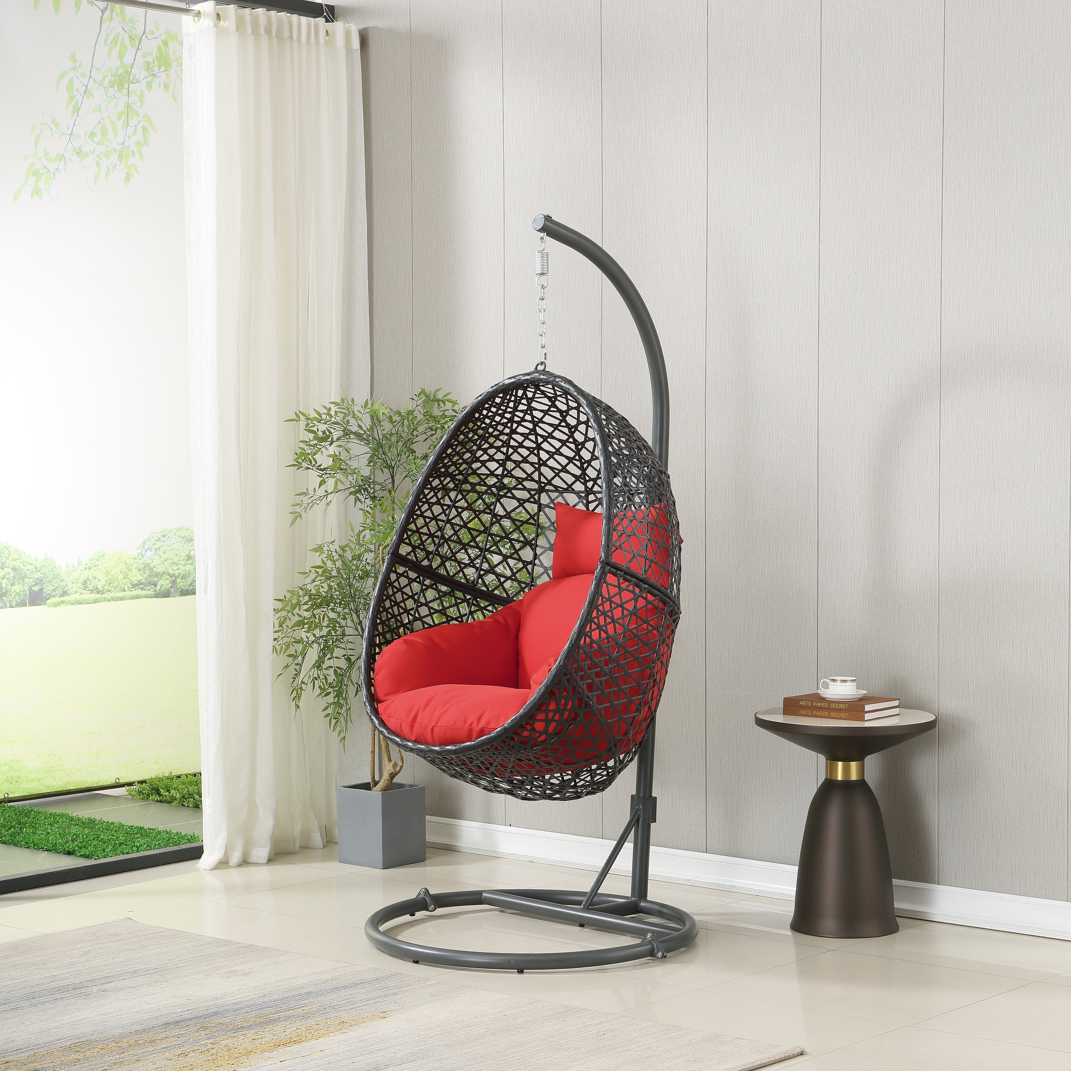 Patio PE Rattan Swing Chair With Stand for Balcony, Courtyard--1