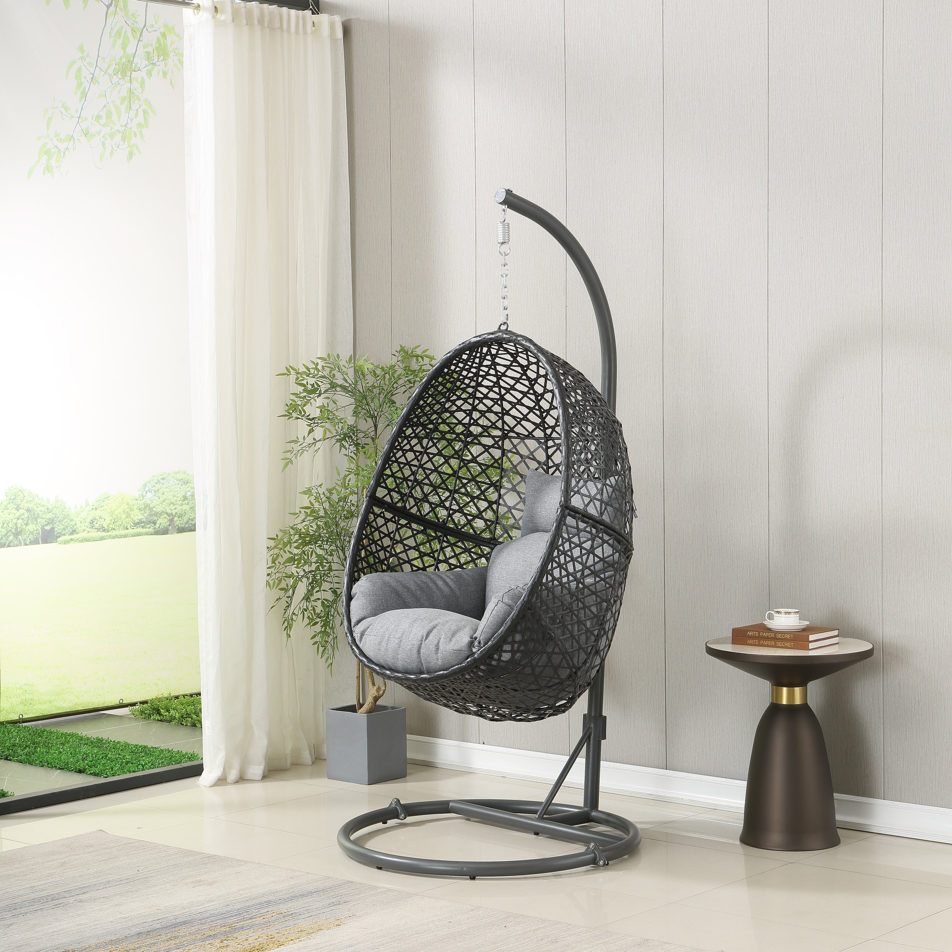 Patio PE Rattan Swing Chair With Stand for Balcony, Courtyard--1