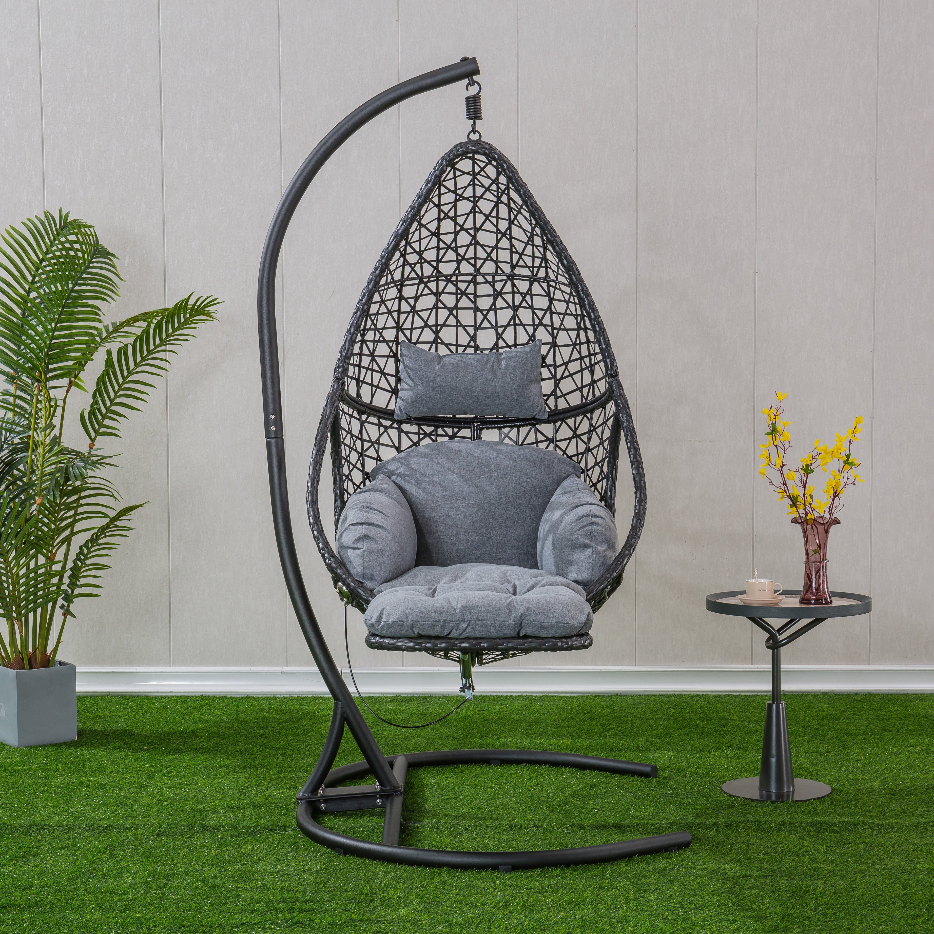 Patio PE Rattan Swing Chair With Stand and Leg Rest for Balcony, Courtyard--1