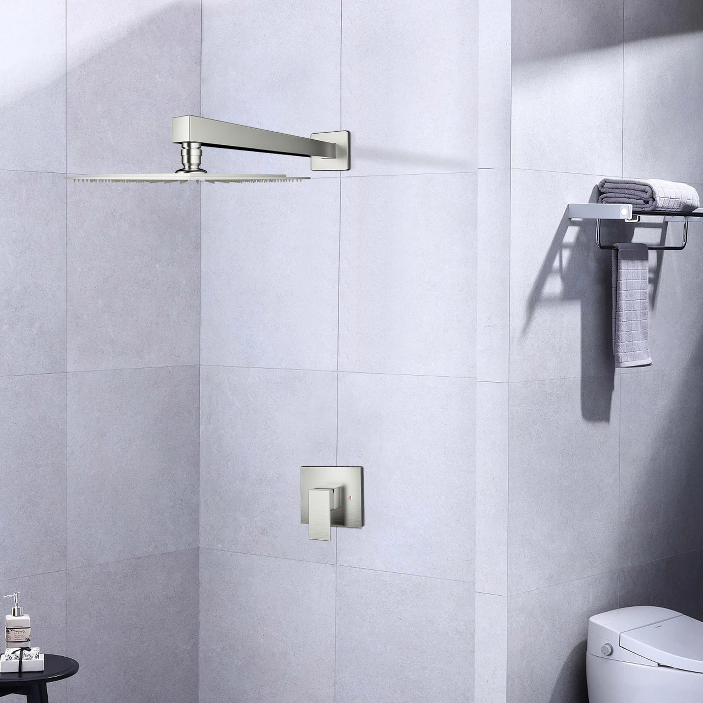 Wall Mounted Shower Faucet in Brushed nickel (Valve Included)--1