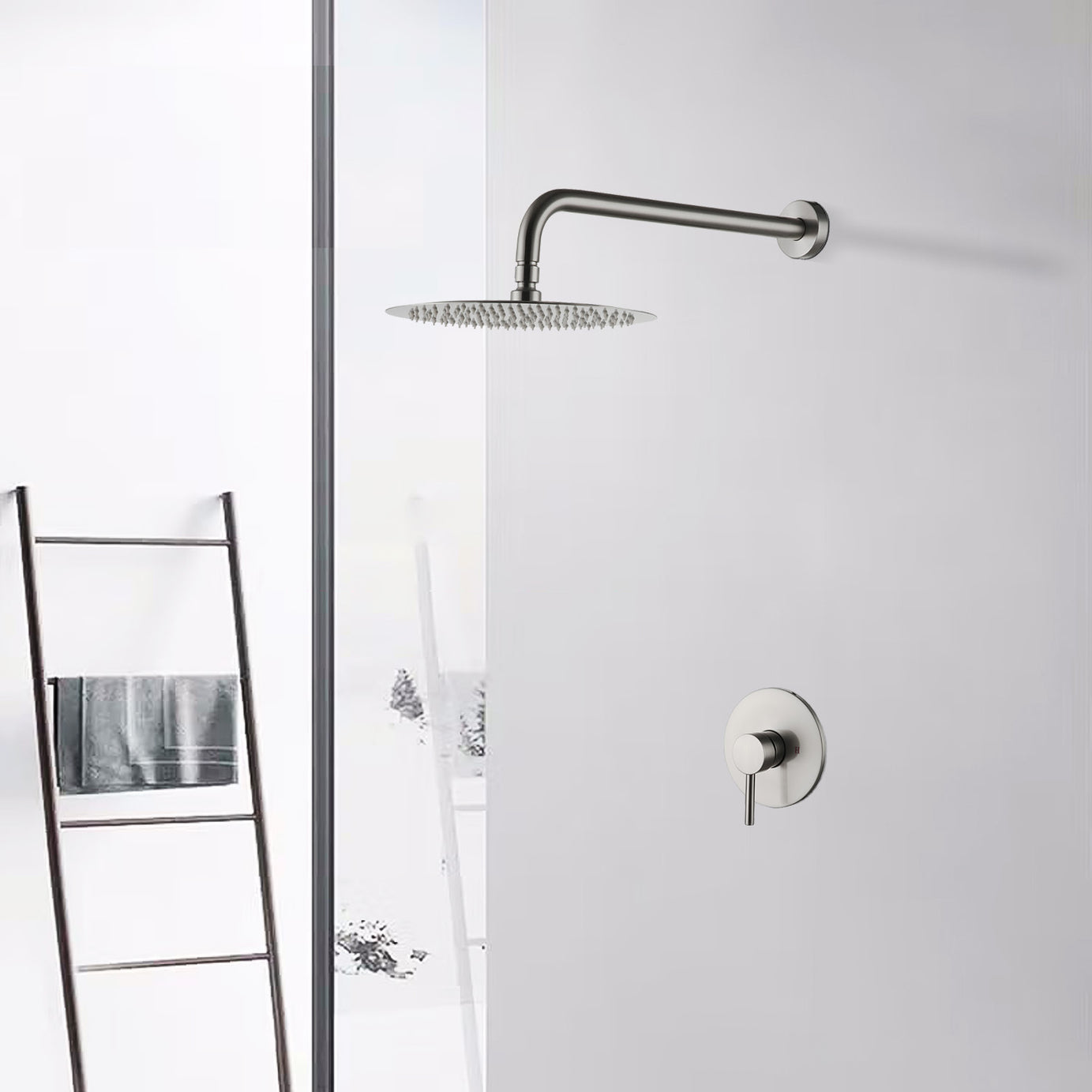 Wall Mounted Shower Faucet in Brushed nickel (Valve Included)--1