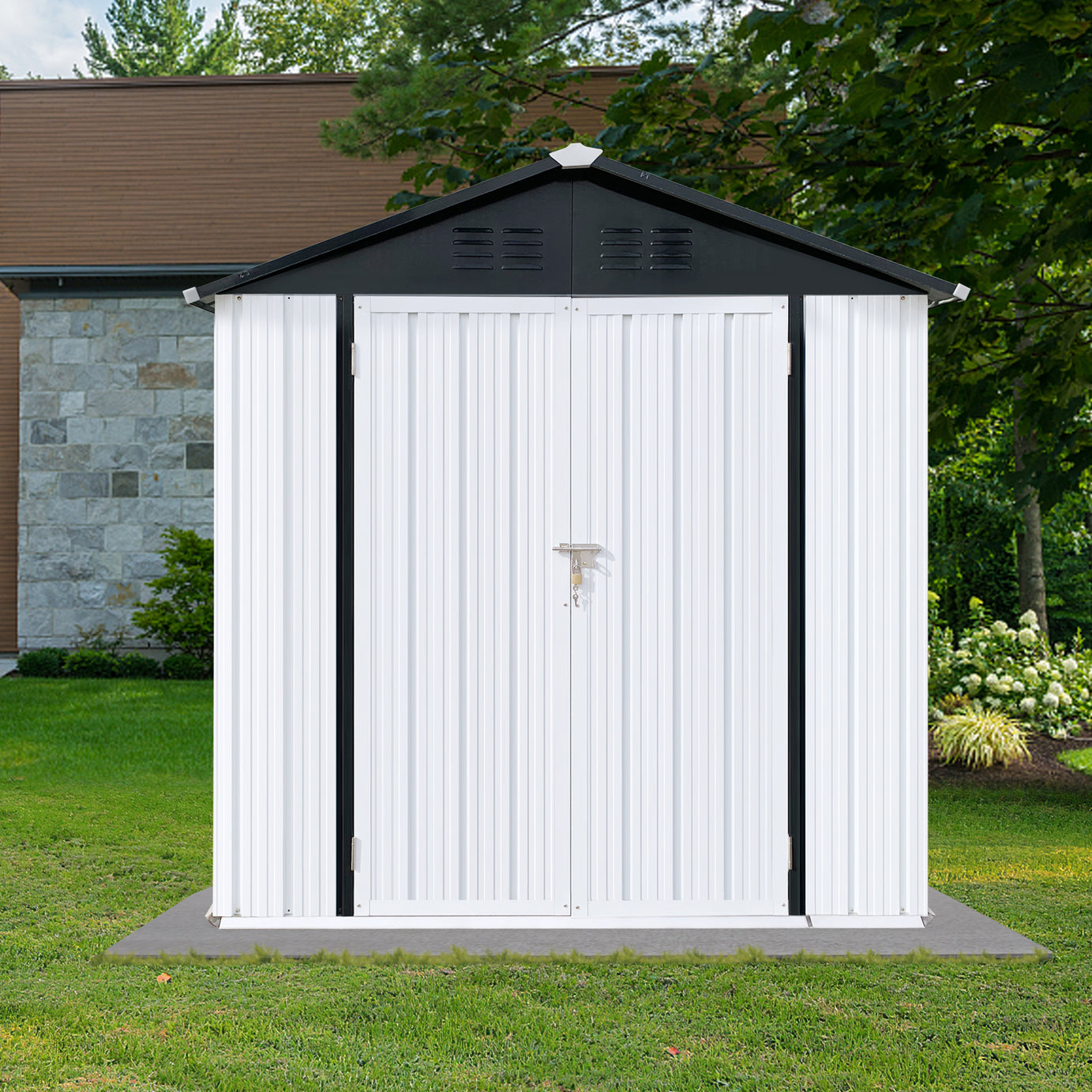 Outdoor storage sheds 4FTx6FT Apex roof White+Black--1