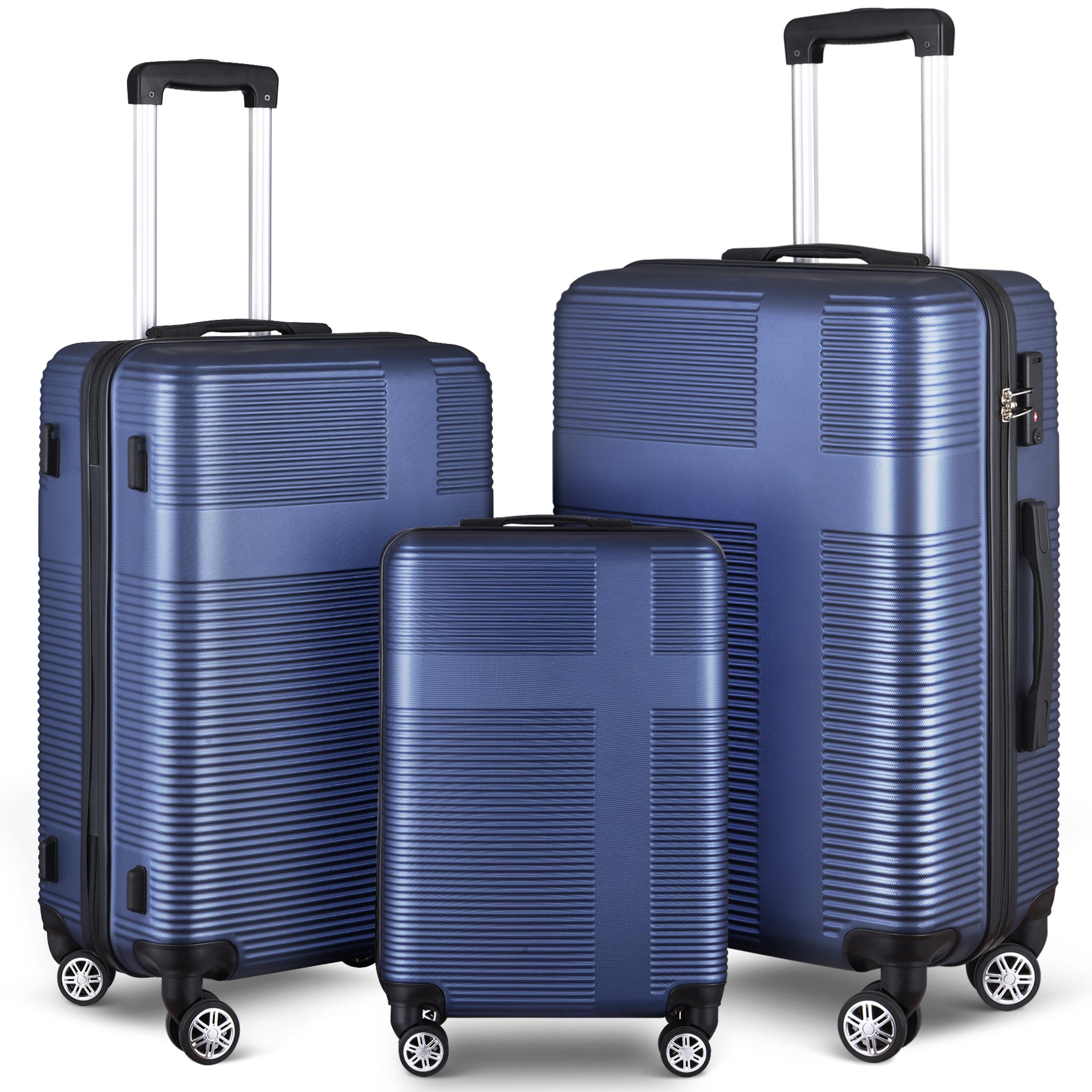 3 Piece Luggage with TSA Lock ABS, Durable Luggage Set, Lightweight Suitcase with Hooks, Spinner Wheels Cross Stripe Luggage Sets 20in/24in/28in--1