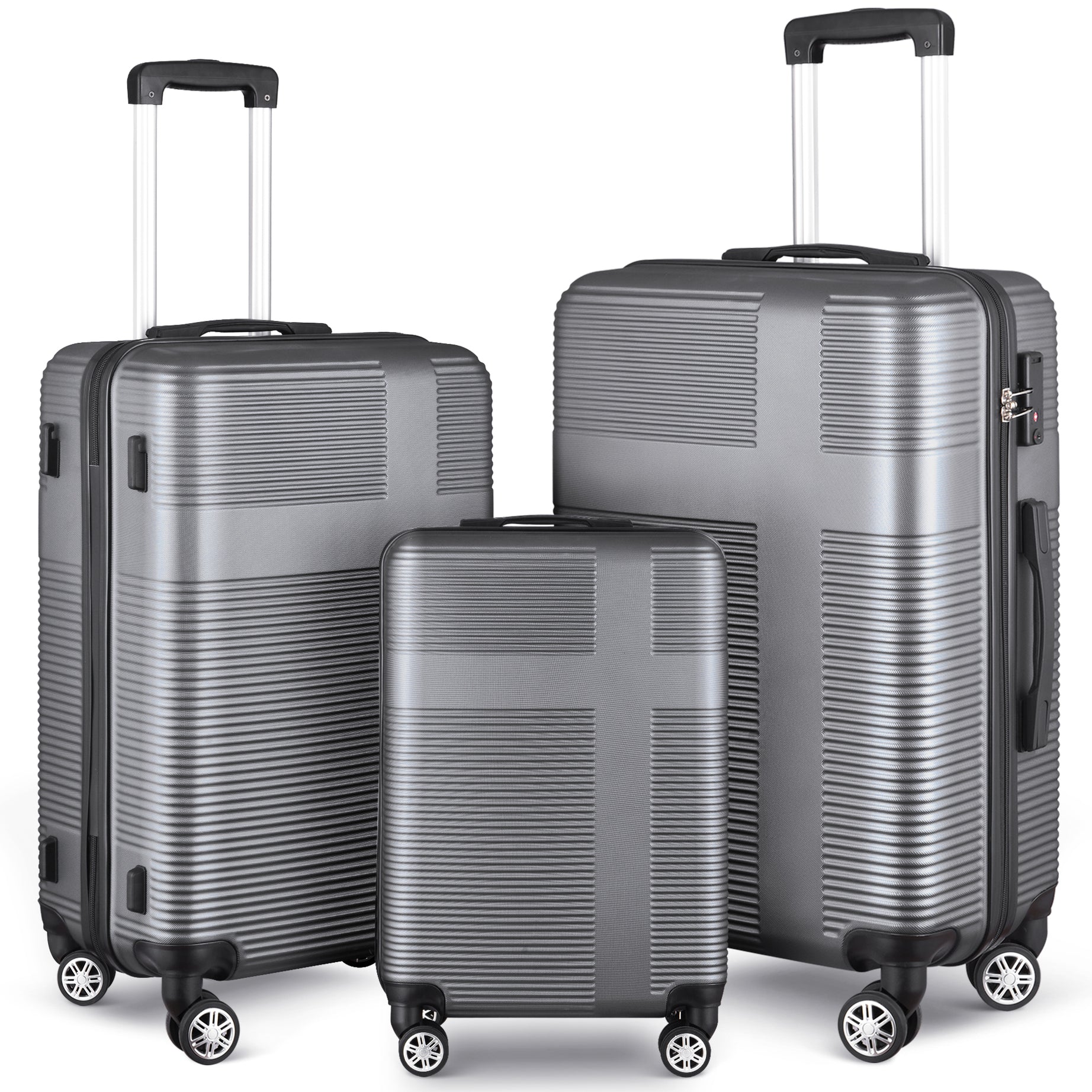 3 Piece Luggage with TSA Lock ABS, Durable Luggage Set, Lightweight Suitcase with Hooks, Spinner Wheels Cross Stripe Luggage Sets 20in/24in/28in--1