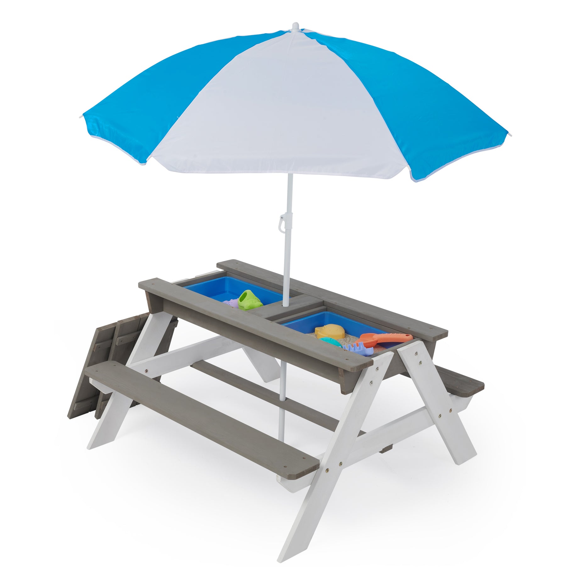 3-in-1 Kids Outdoor Wooden Picnic Table With Umbrella, Convertible Sand & Wate, Gray ASTM & CPSIA CERTIFICATION--1