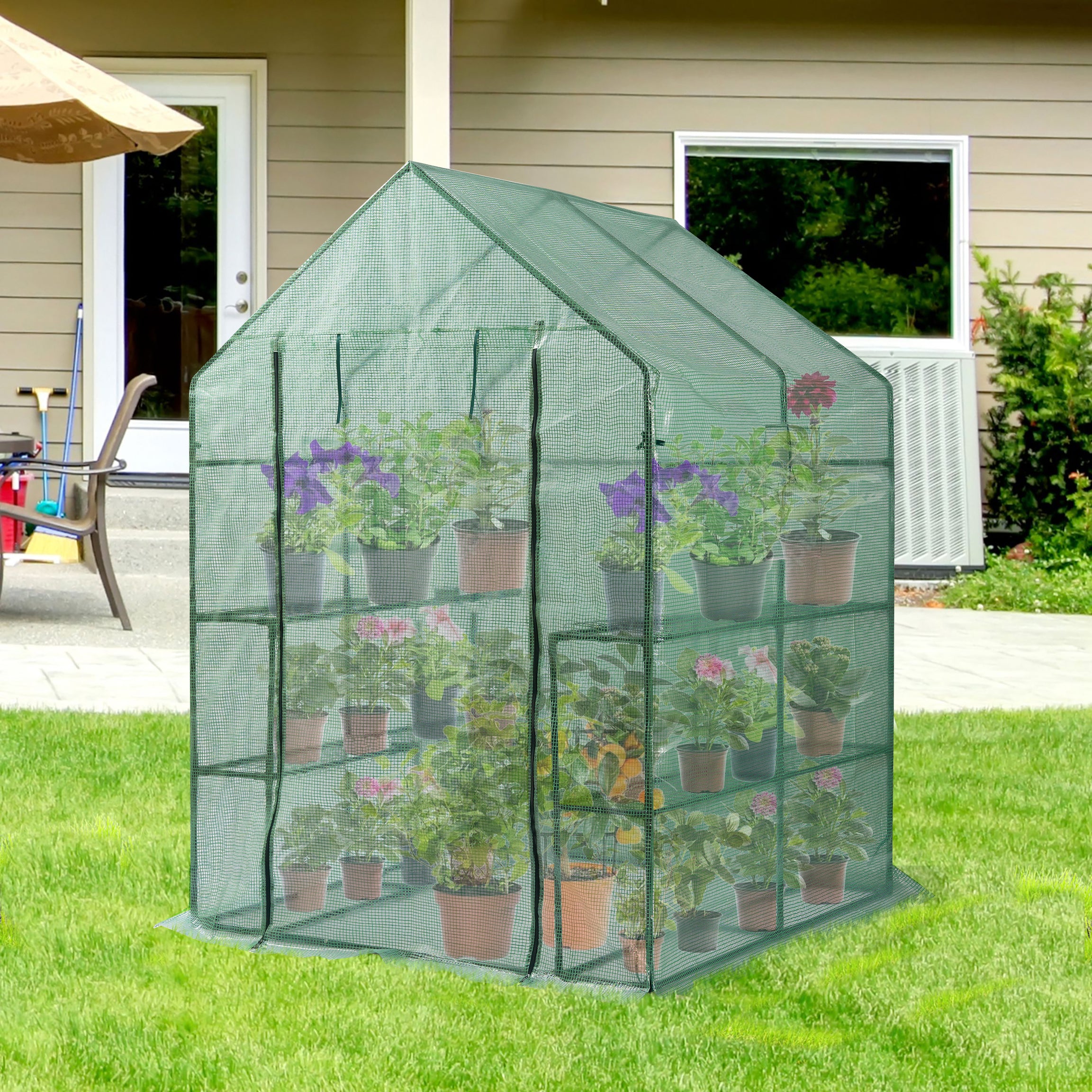 Mini Walk-in Greenhouse Indoor Outdoor -2 Tier 8 Shelves- Portable Plant Gardening Greenhouse (56L x 56W x 76H Inches), Grow Plant Herbs Flowers Hot House--1