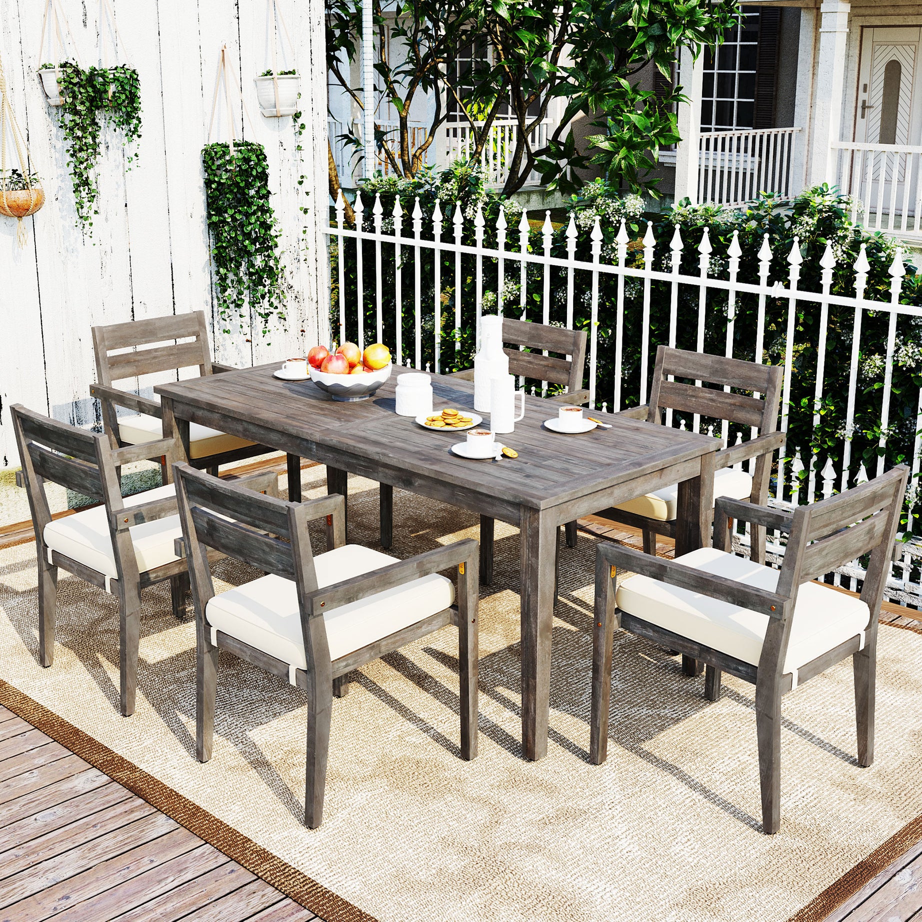 U_Style  Acacia Wood Outdoor Dining Table And Chairs Suitable For Patio, Balcony Or Backyard--1