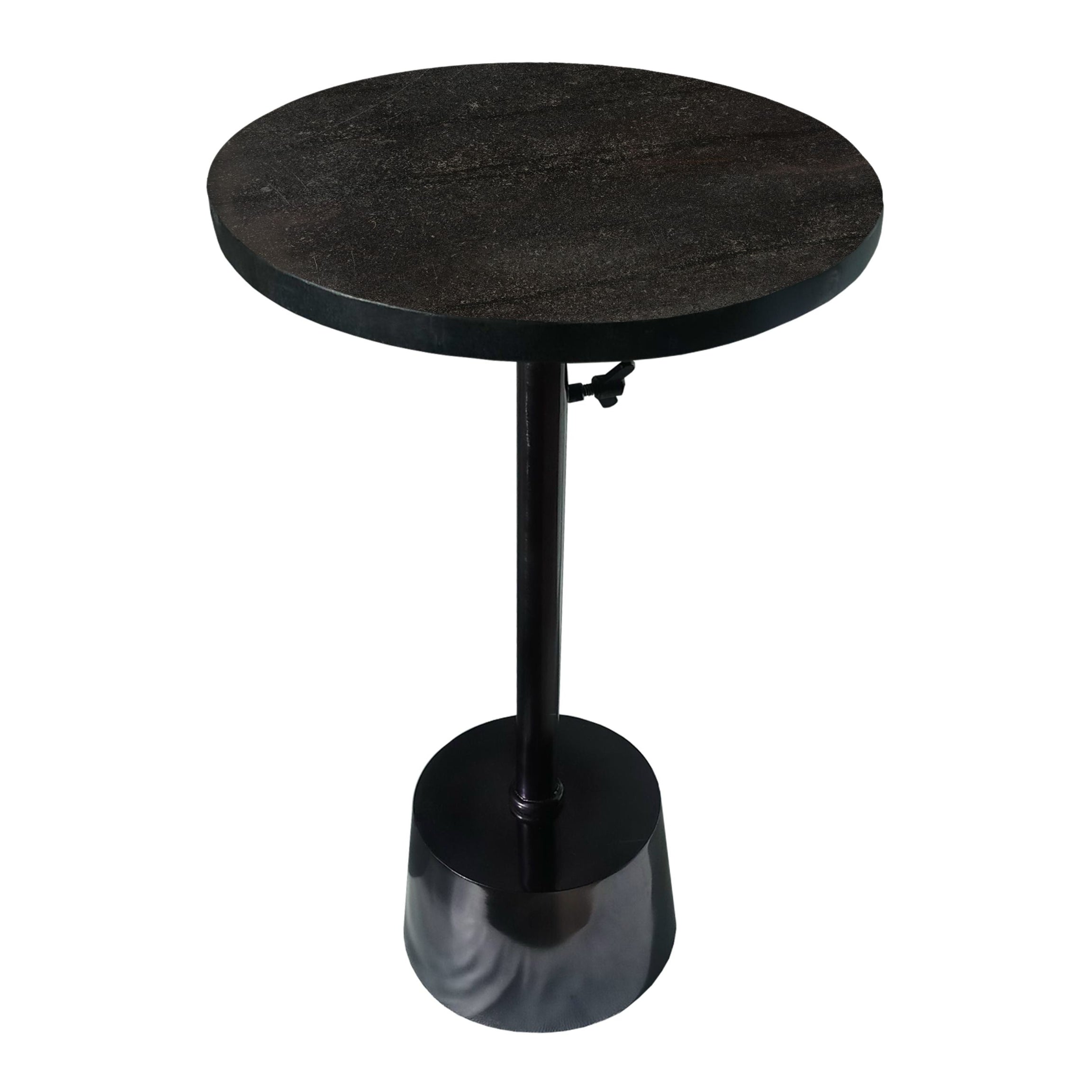 Aluminum Frame Round Side Table with Marble Top and Adjustable Height, Black--1